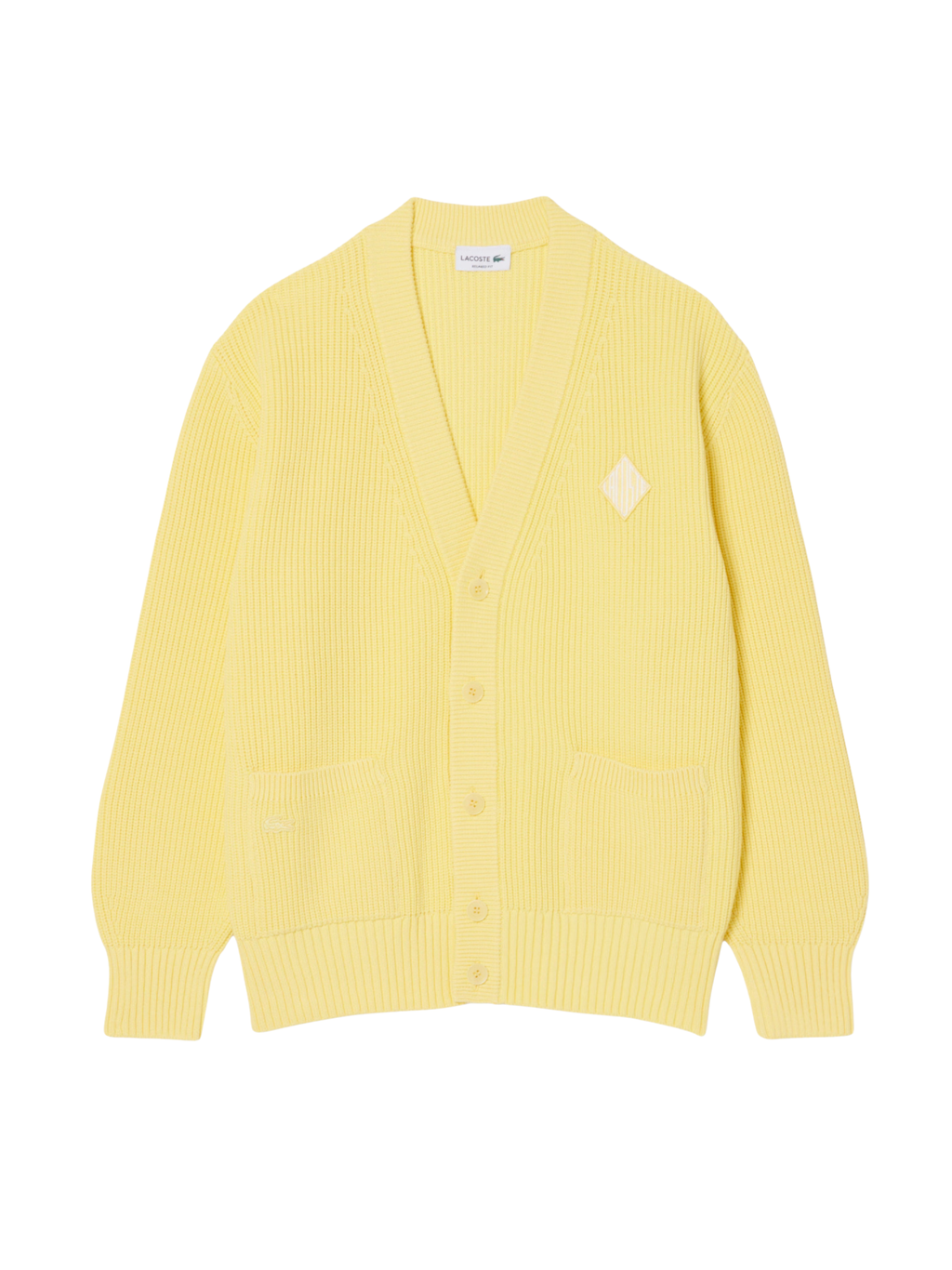 LACOSTE Relaxed Fit Ribbed Cotton Cardigan Pastel Yellow