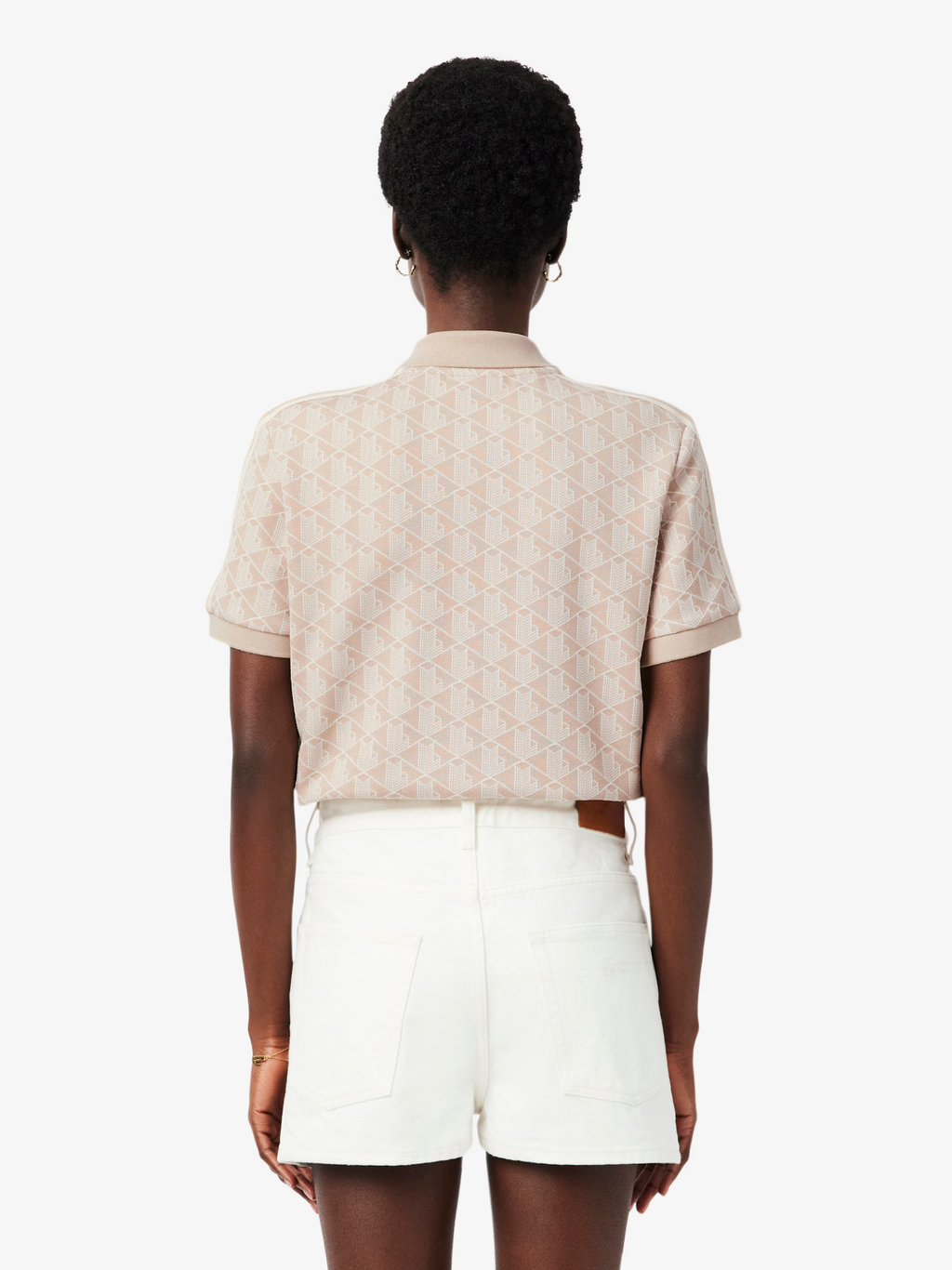 LACOSTE WOMEN Slim Fit Monogram Jacquard Polo Shirt Beige