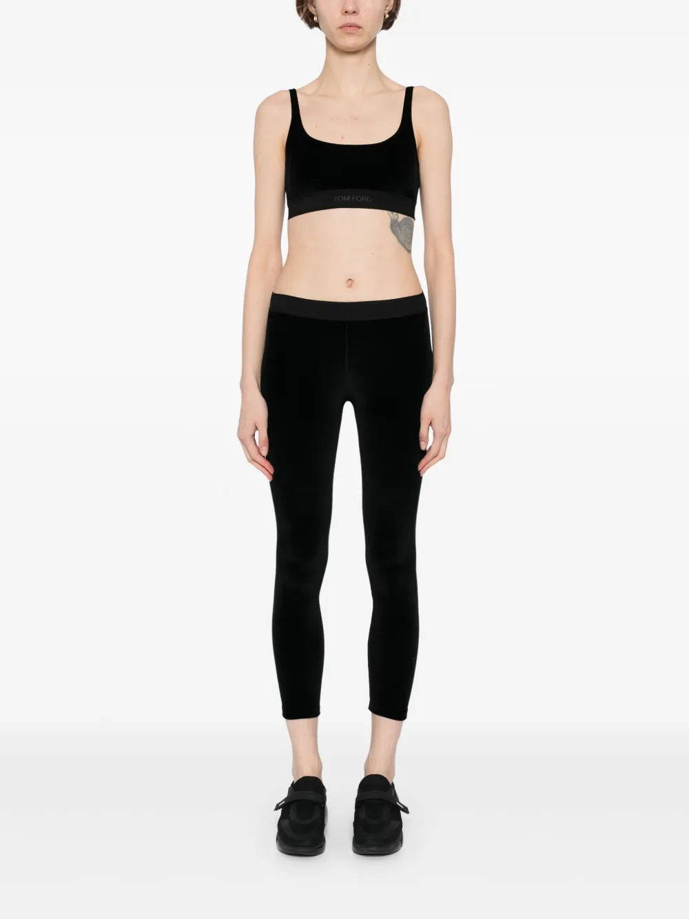 TOM FORD WOMEN Logo Stretch Velvet Leggings Black
