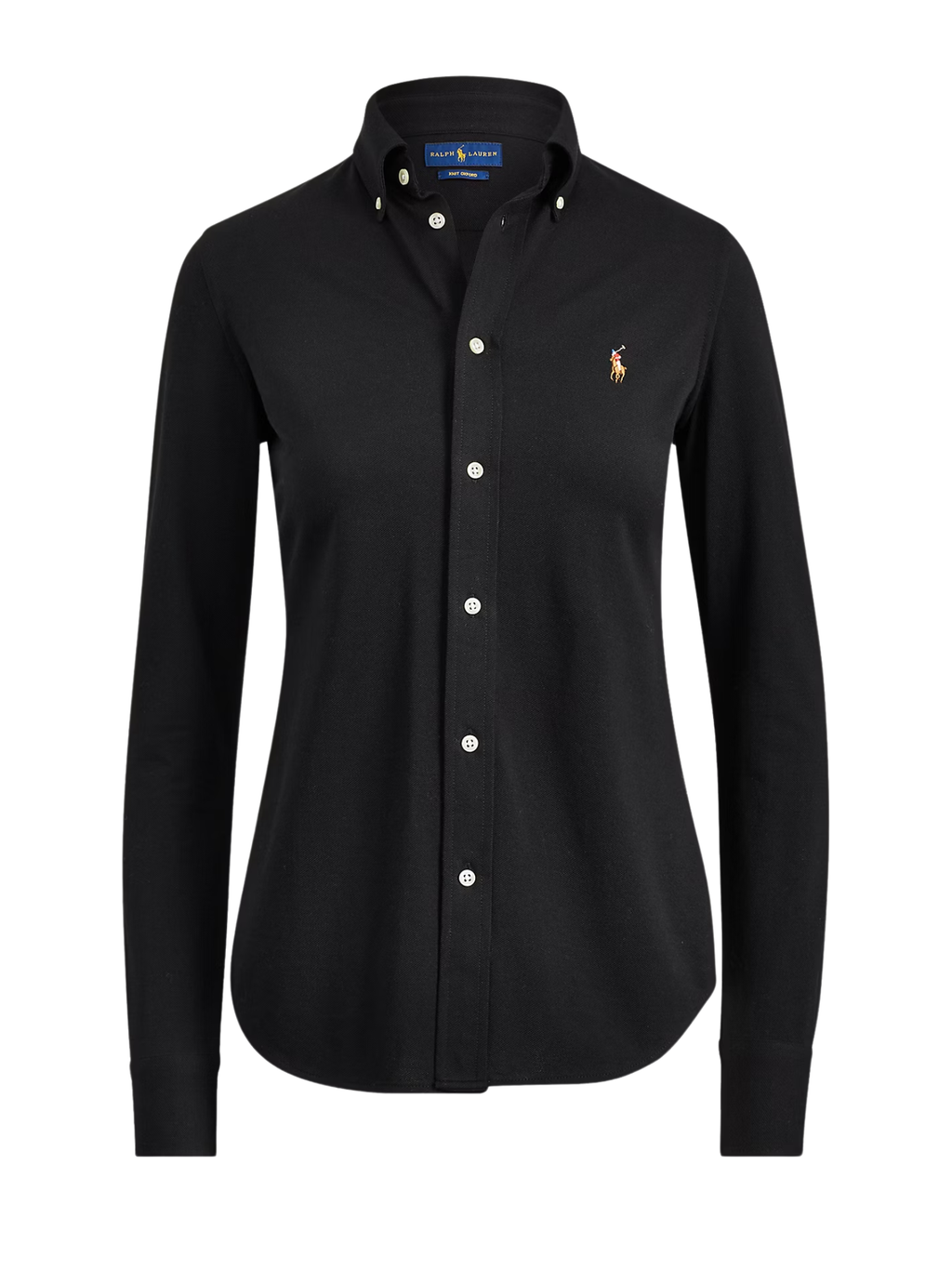 RALPH LAUREN WOMEN Slim Fit Knit Cotton Oxford Shirt Polo Black