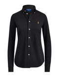 RALPH LAUREN WOMEN Slim Fit Knit Cotton Oxford Shirt Polo Black