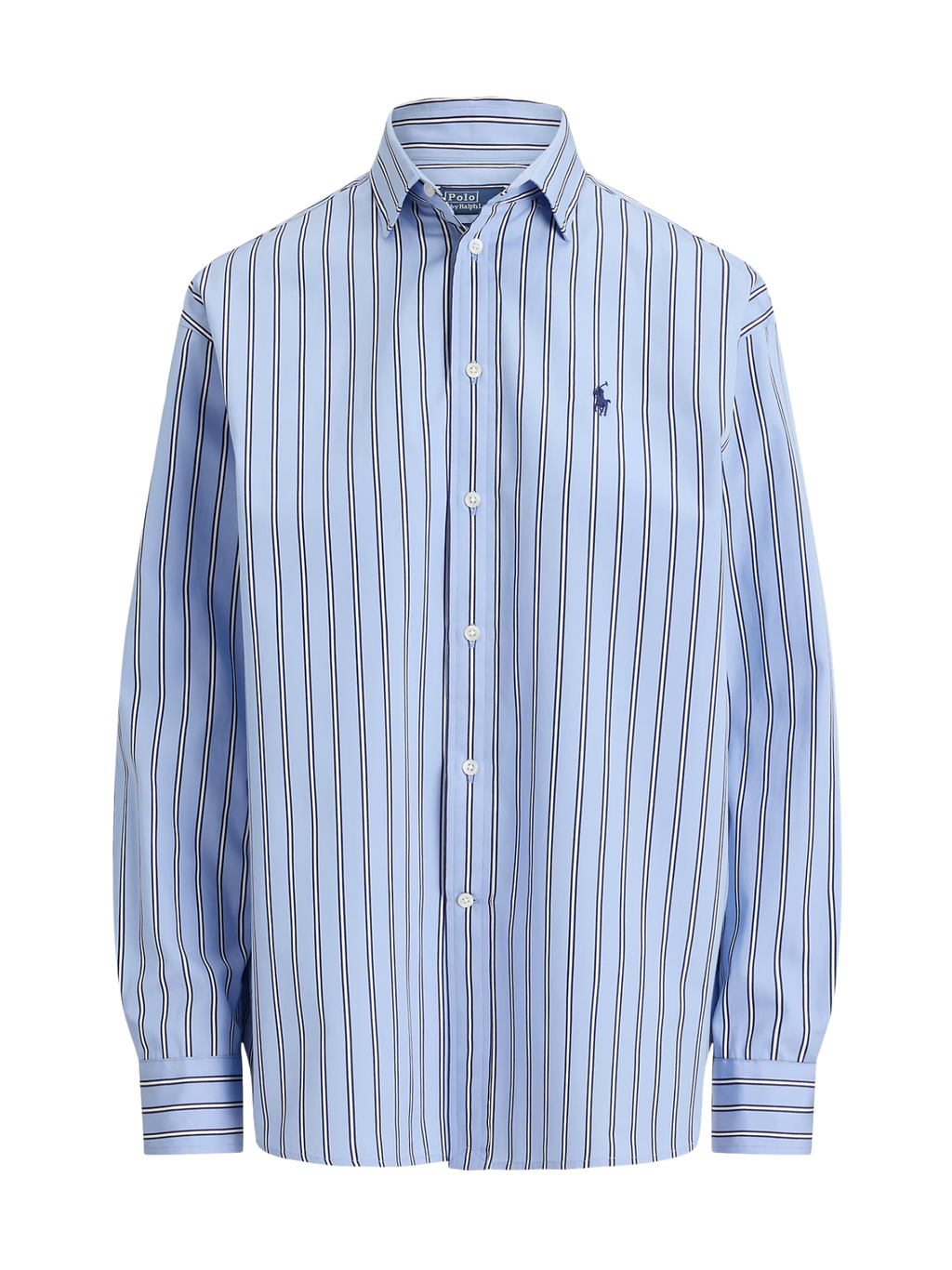 RALPH LAUREN WOMEN Relaxed Fit Striped Cotton Shirt Light Blue/White Multi