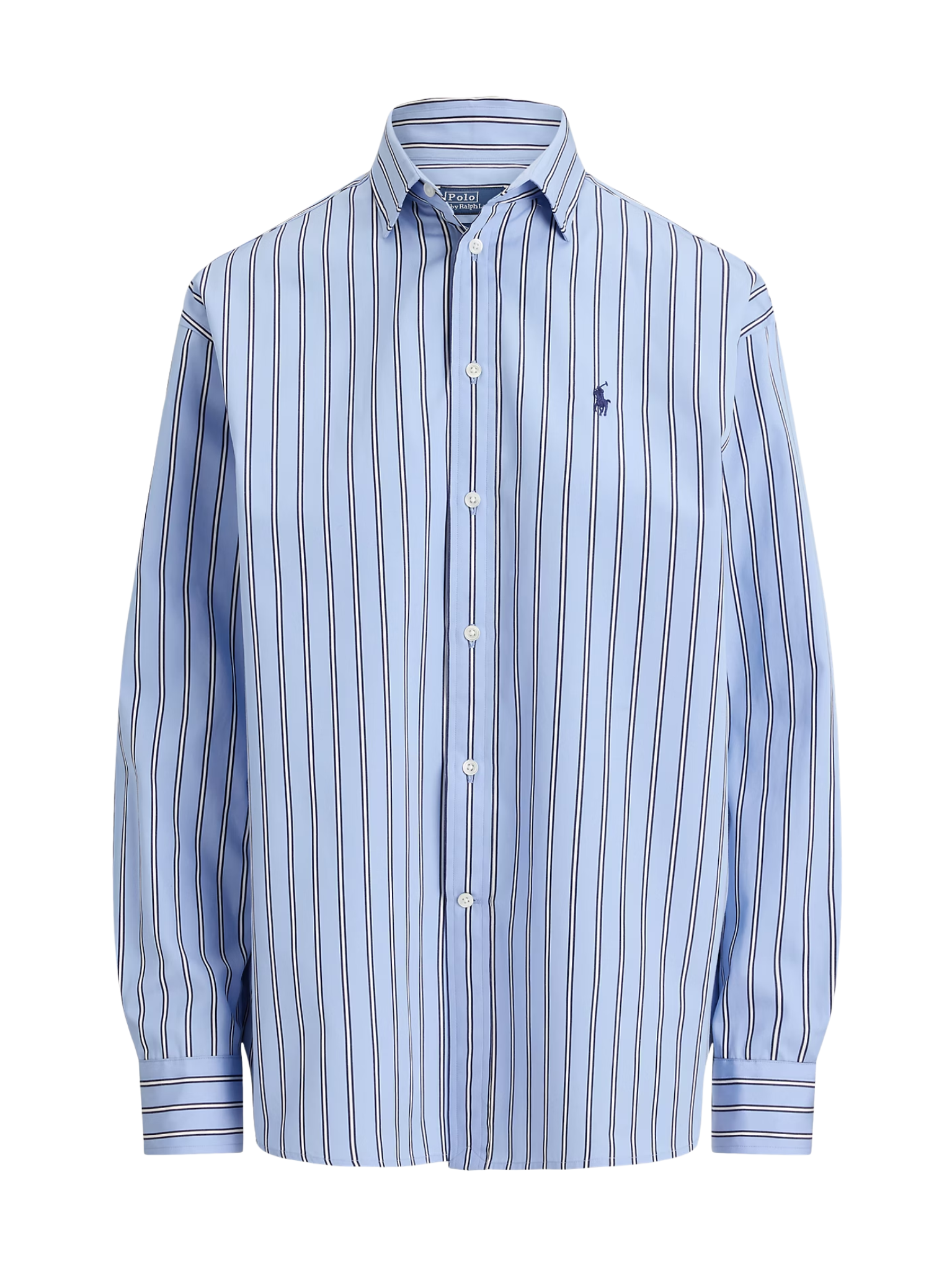 RALPH LAUREN WOMEN Relaxed Fit Striped Cotton Shirt Light Blue/White Multi