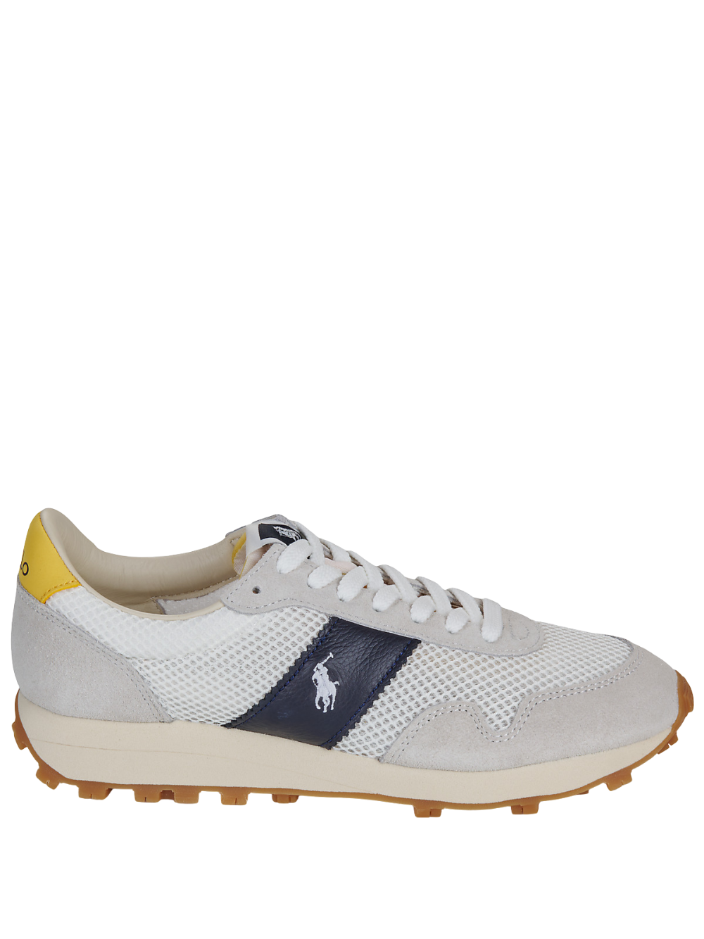 RALPH LAUREN PRL Trail 125 Suede & Mesh Sneakers Off White/Navy/Yellow