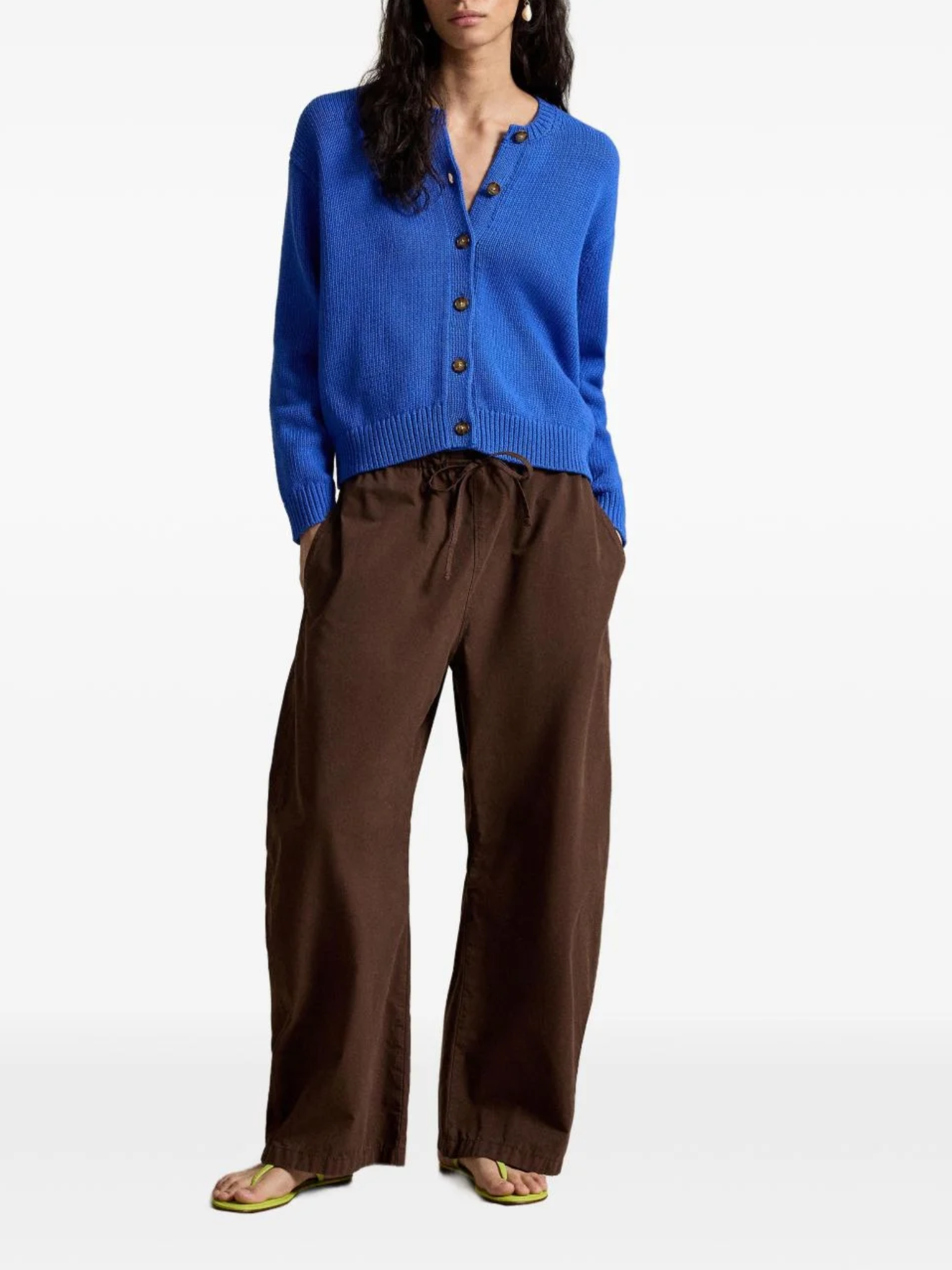 RALPH LAUREN WOMEN Linen-blend Crewneck Cardigan Gala Blue