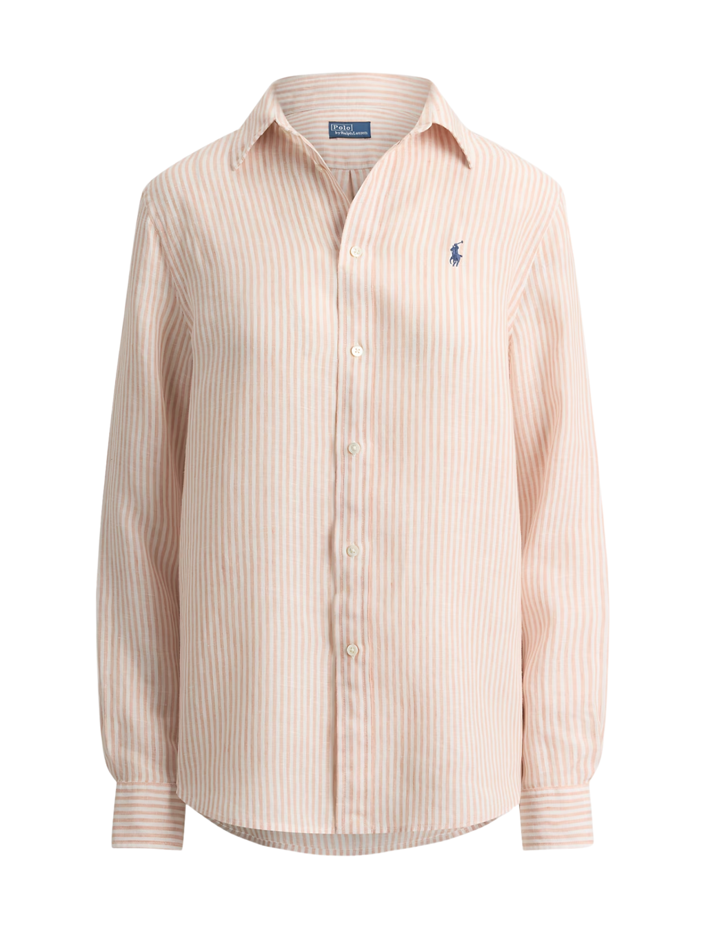 RALPH LAUREN WOMEN Classic Fit Striped Linen Shirt Dr Mauve White