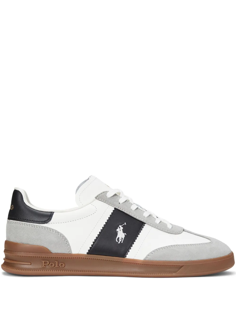 RALPH LAUREN Heritage Area Leather-Suede Sneakers White/Black/Soft Grey