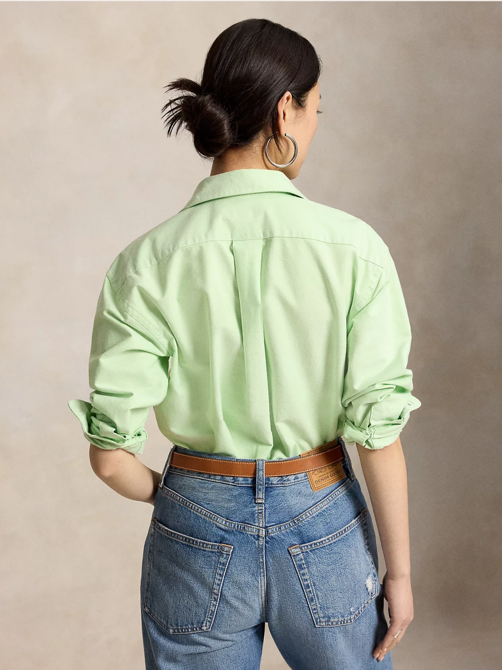 RALPH LAUREN WOMEN Relaxed Fit Cotton Oxford Shirt Lime Drop