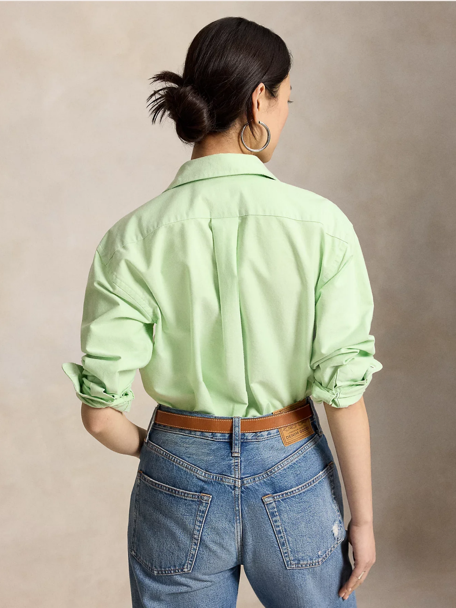 RALPH LAUREN WOMEN Relaxed Fit Cotton Oxford Shirt Lime Drop