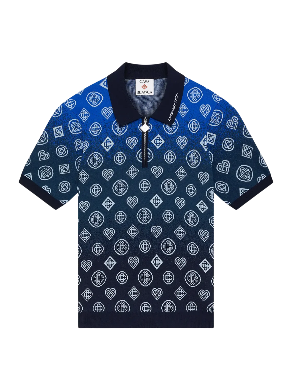 CASABLANCA Gradient Monogram Knitted Short Sleeve Polo Shirt Navy