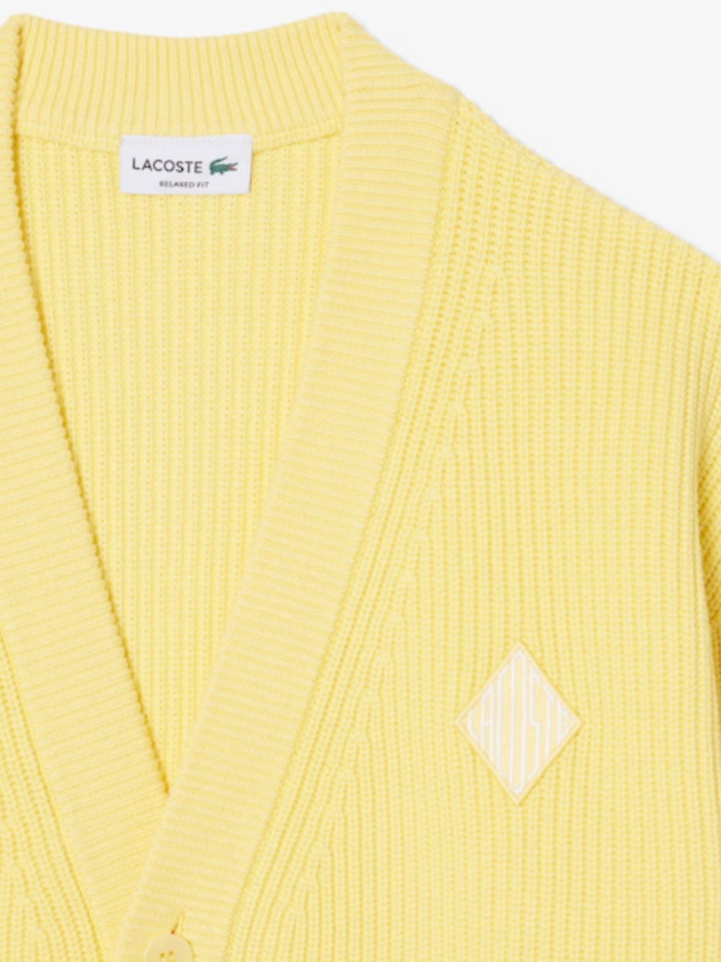 LACOSTE Relaxed Fit Ribbed Cotton Cardigan Pastel Yellow