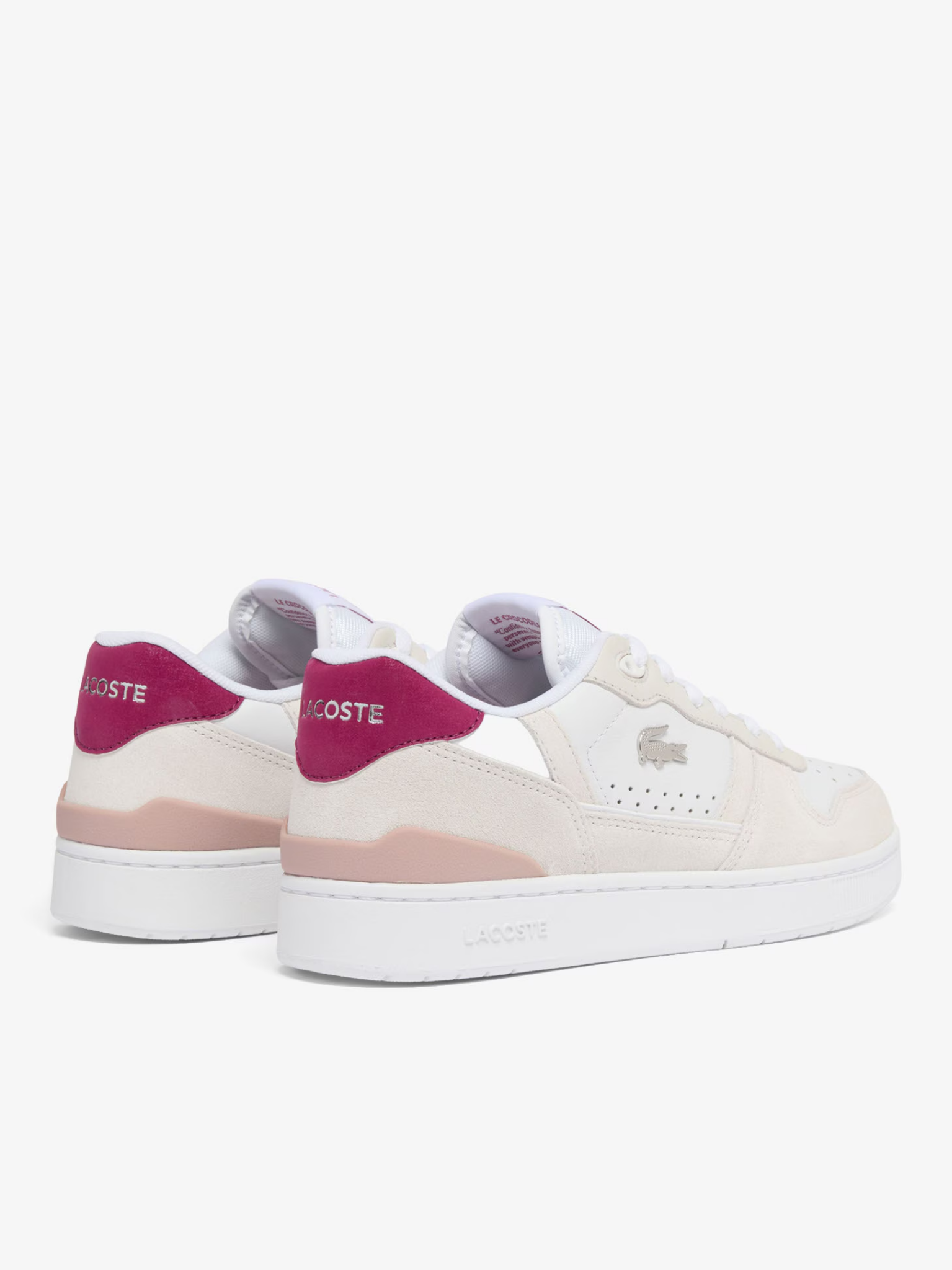 LACOSTE WOMEN T-Clip Set Suede Sneakers White/Dark Purple
