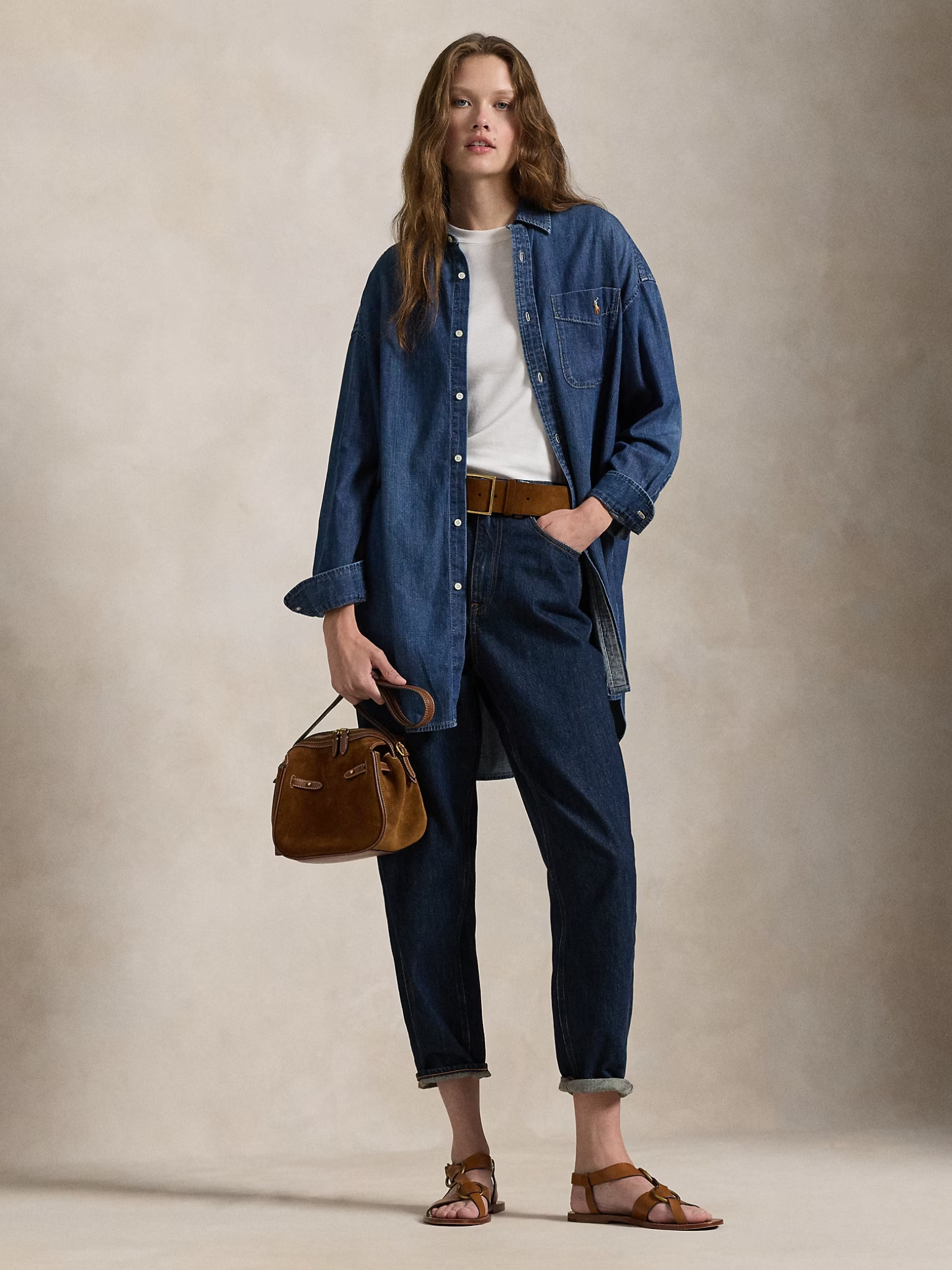 RALPH LAUREN WOMEN Oversize Fit Denim Shirt Remy Wash
