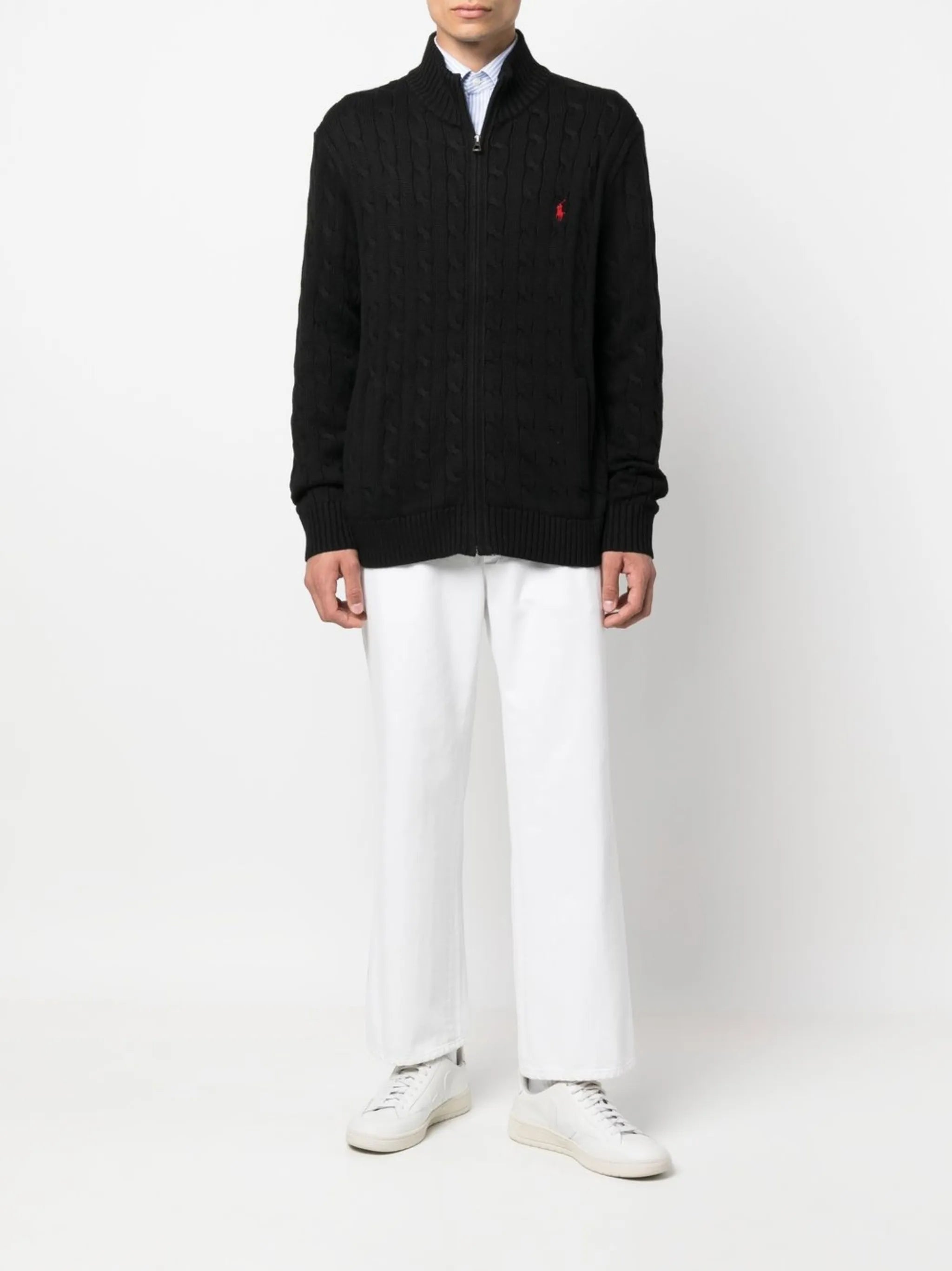 RALPH LAUREN Cable Knit Quarter Zip Jumper Black