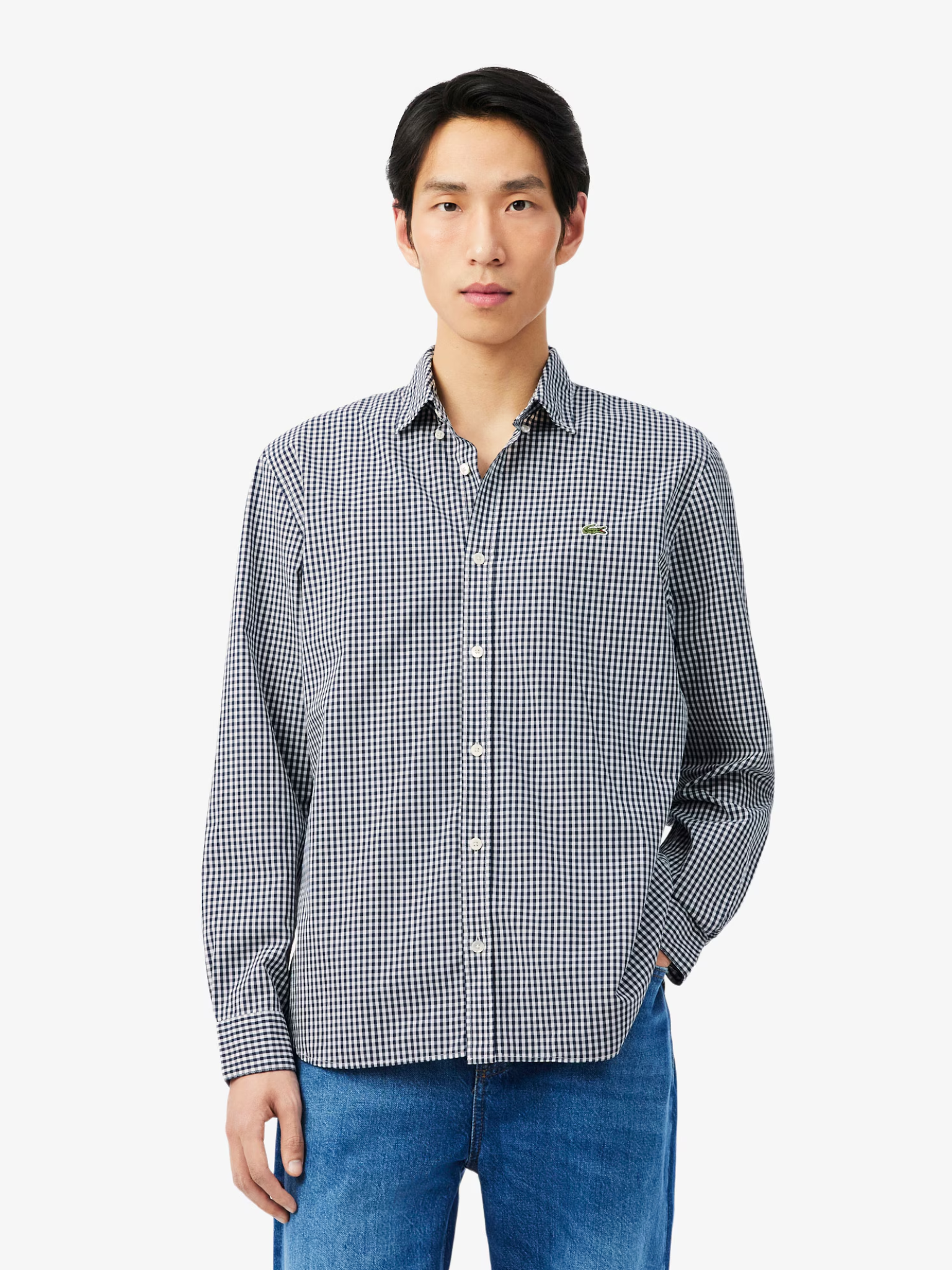 LACOSTE Regular Fit Lightweight Poplin Plaid Shirt White/Blue