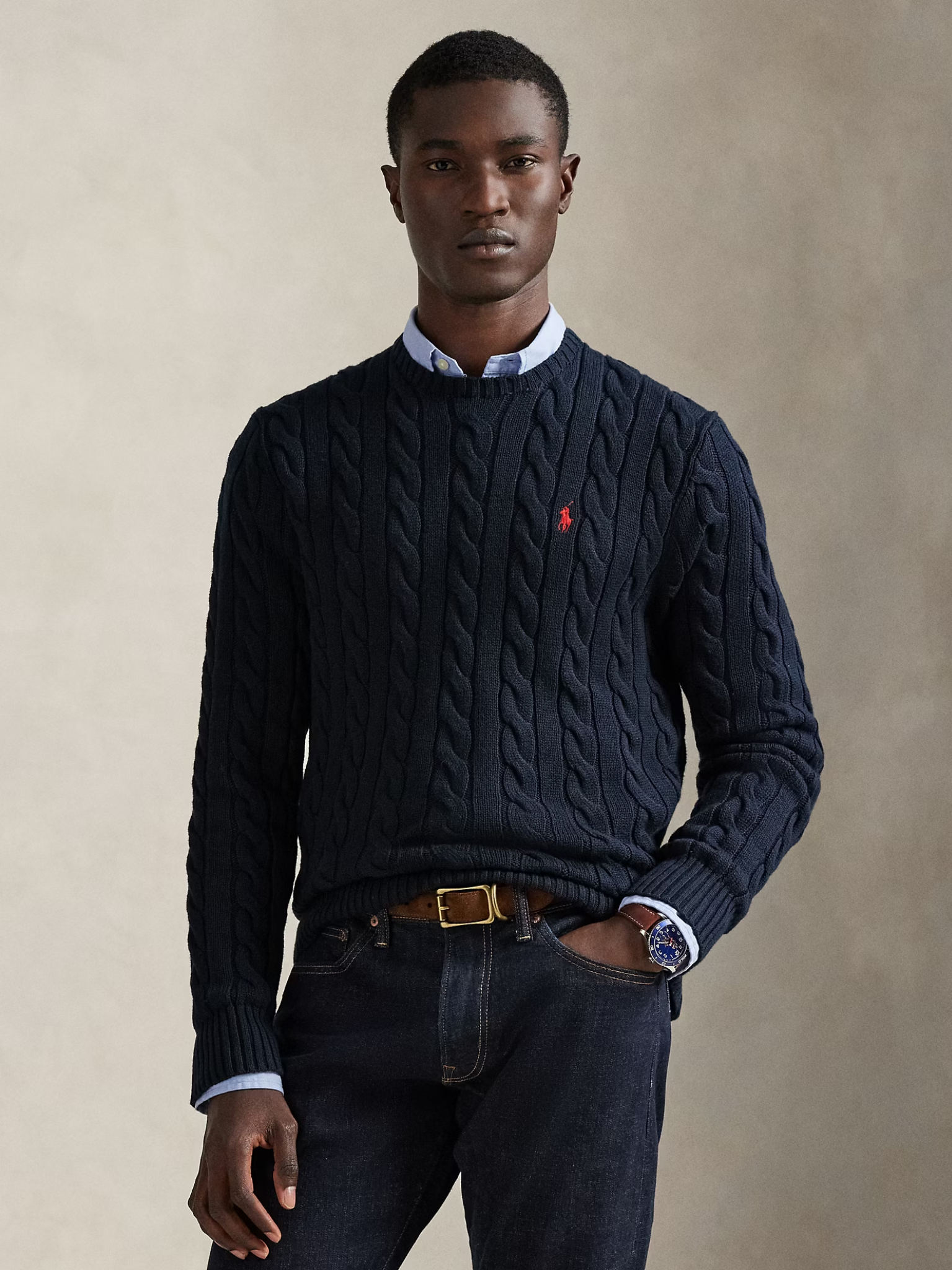 RALPH LAUREN Cable-Knit Cotton Jumper Hunter Navy
