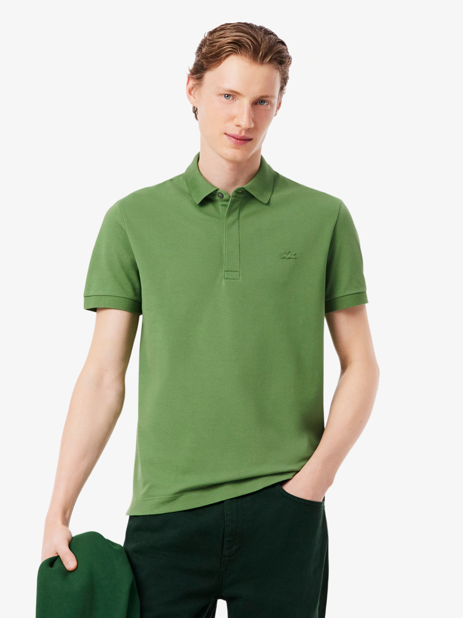 LACOSTE Regular Fit Paris Stretch Piqué Polo Shirt Lime Green