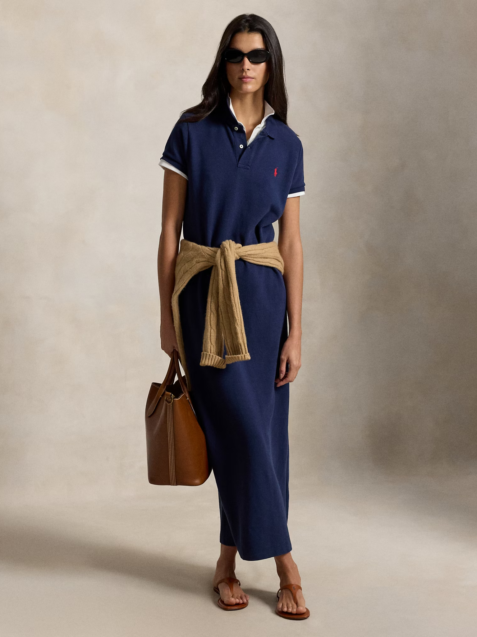 RALPH LAUREN WOMEN Cotton Mesh Polo Dress Newport Navy