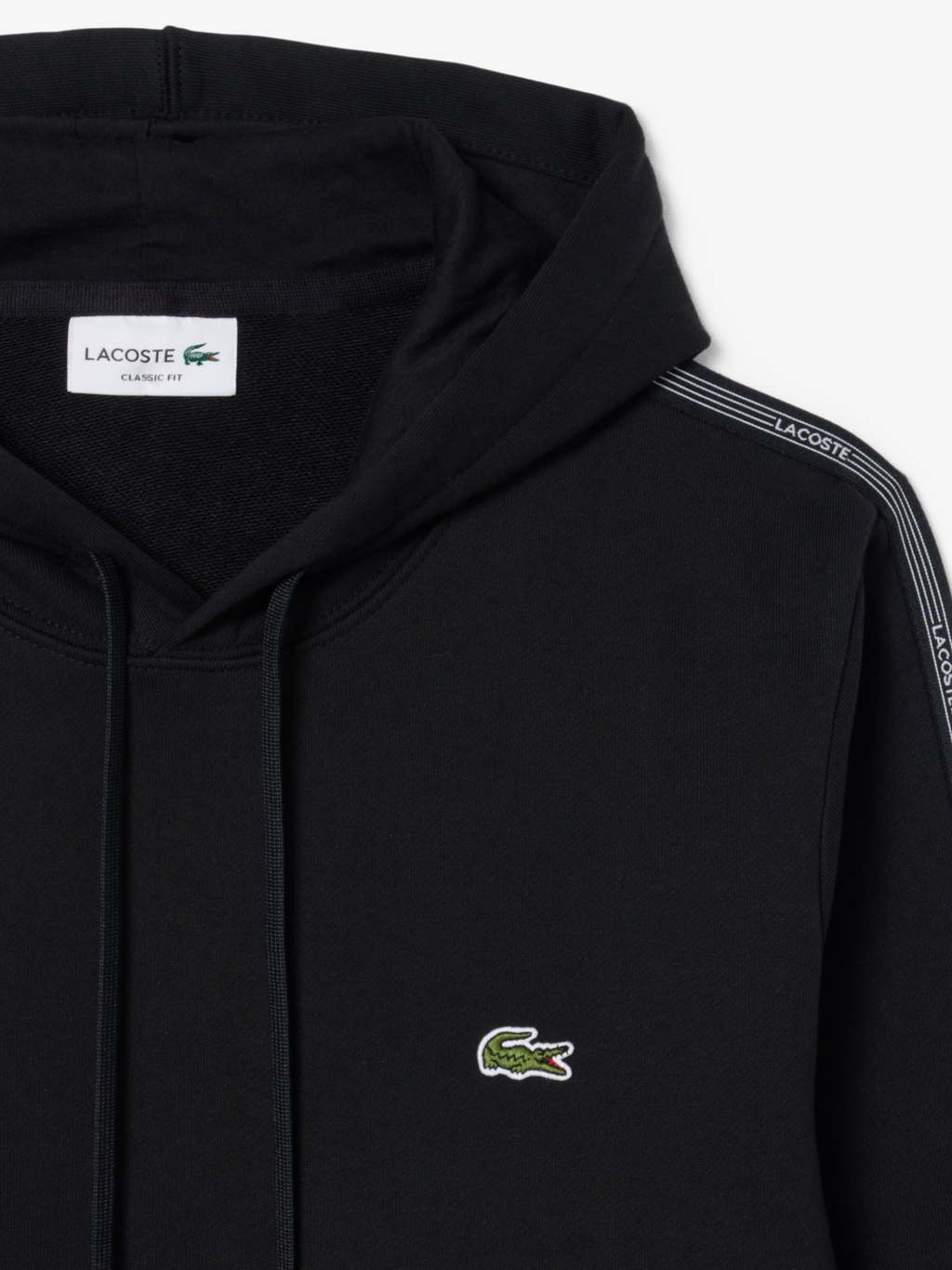LACOSTE Logo Stripe Zipped Hoodie Black