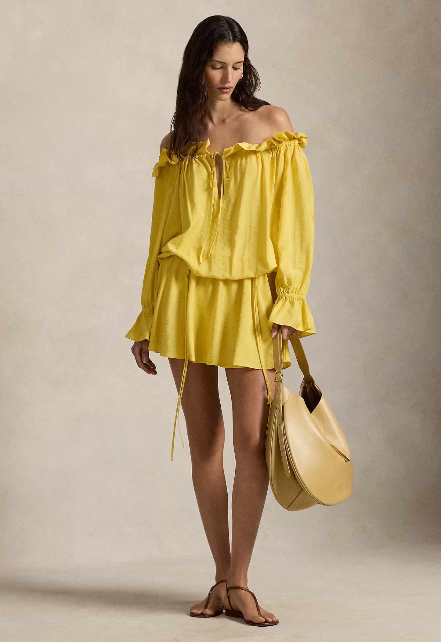 RALPH LAUREN WOMENS Off-the-Shoulder Crepe Dress Collegiate Yellow