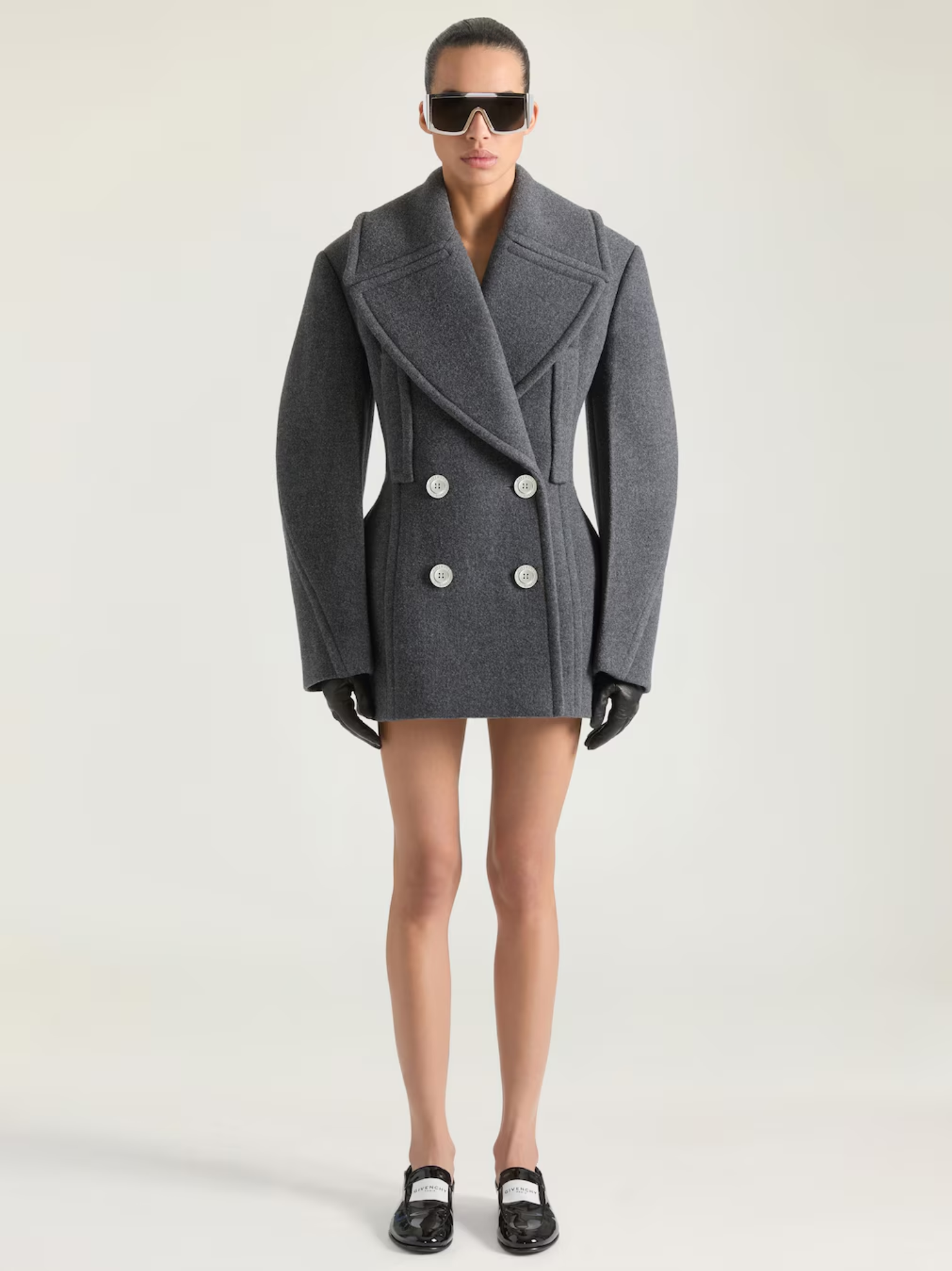 GIVENCHY WOMEN Double-breasted Wool Jacket Grey