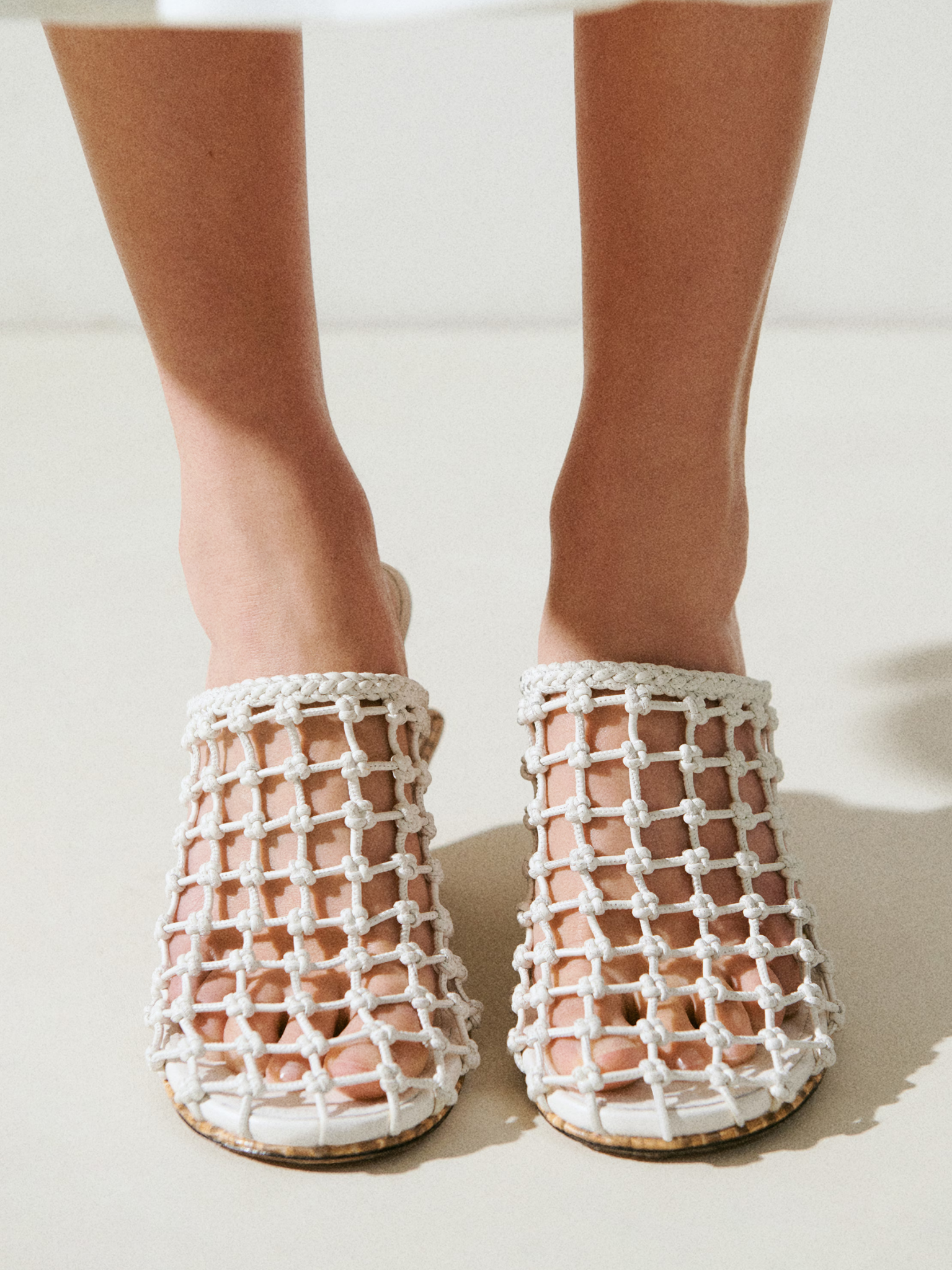 JACQUEMUS WOMEN Les Doubles Tresses Wedge Mules Off-White