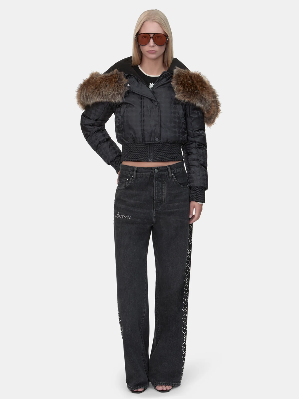 AMIRI WOMEN Stud Baggy Jeans Retro Black