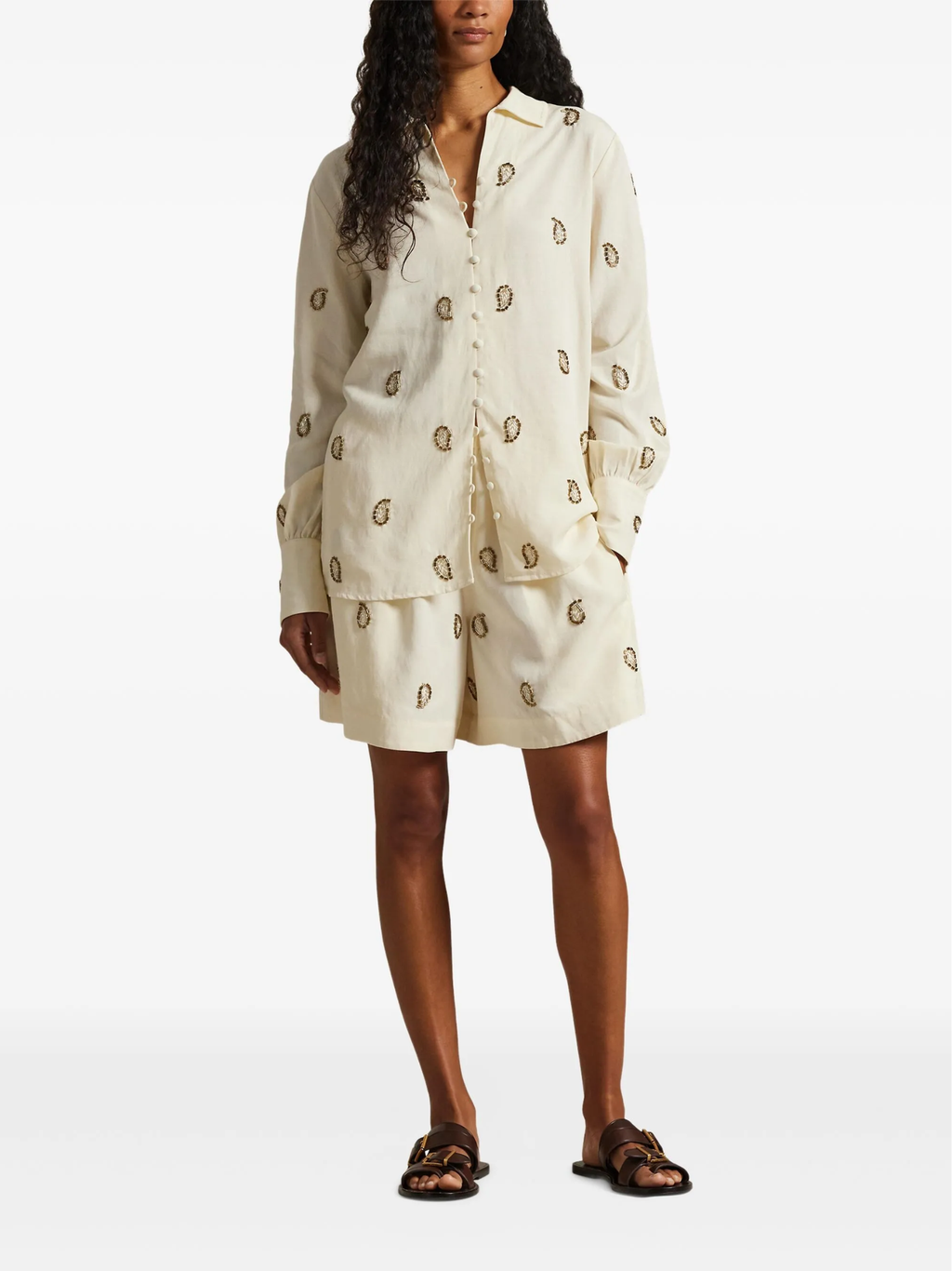 RALPH LAUREN WOMEN Beaded Paisley Top Trophy Cream