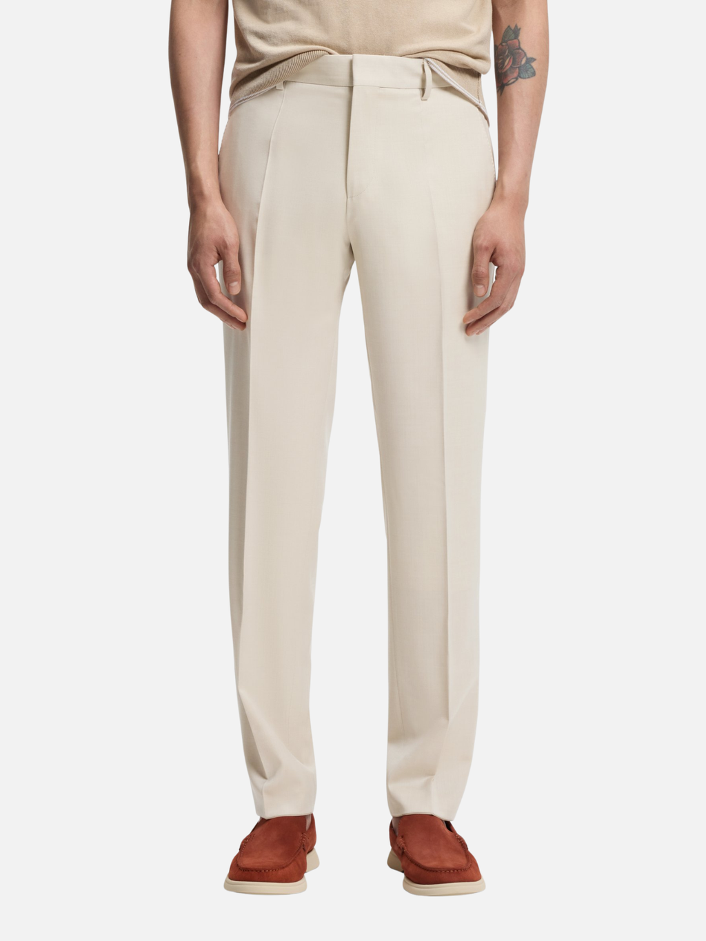 BOSS Virgin-wool Slim-fit Trousers Open Beige