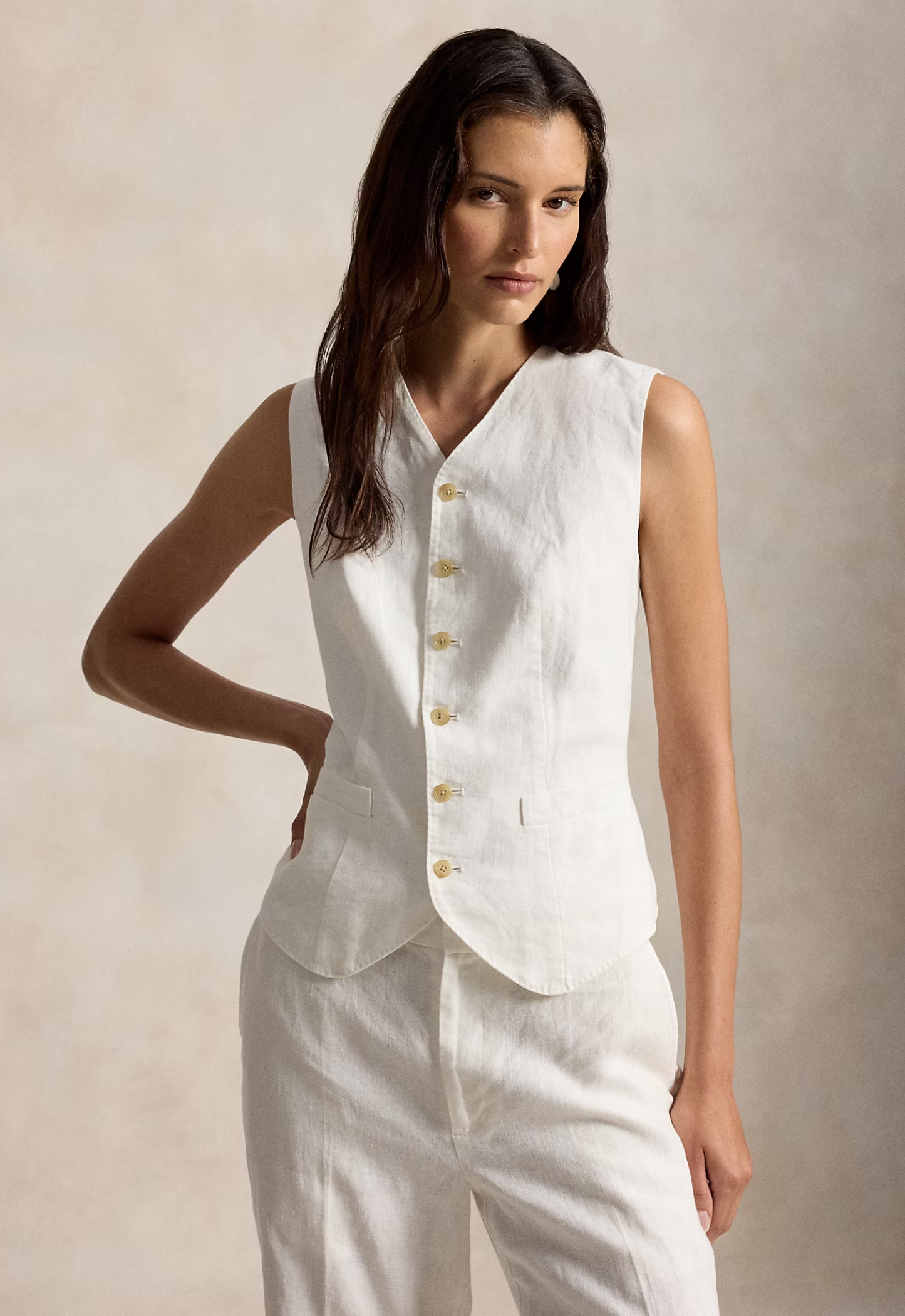 RALPH LAUREN WOMENS Buttoned Linen Waistcoat Nevis