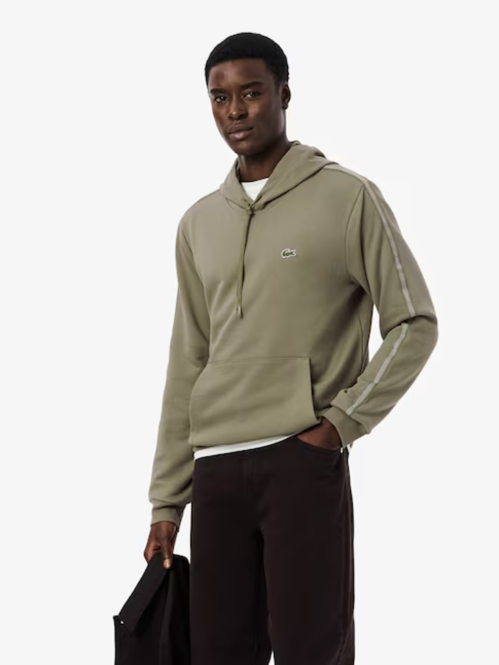 LACOSTE Logo Stripe Zipped Hoodie Khaki Green