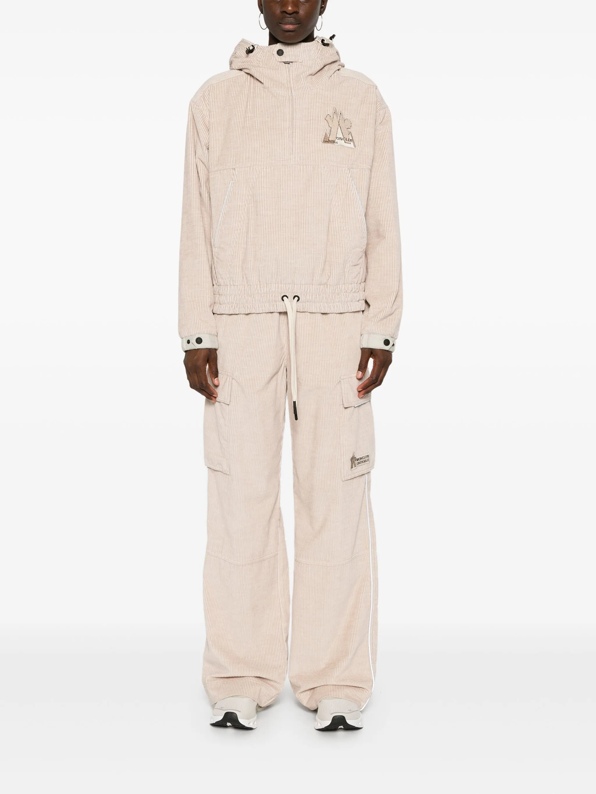 MONCLER GRENOBLE WOMEN Logo Patch Corduroy Trousers Pink