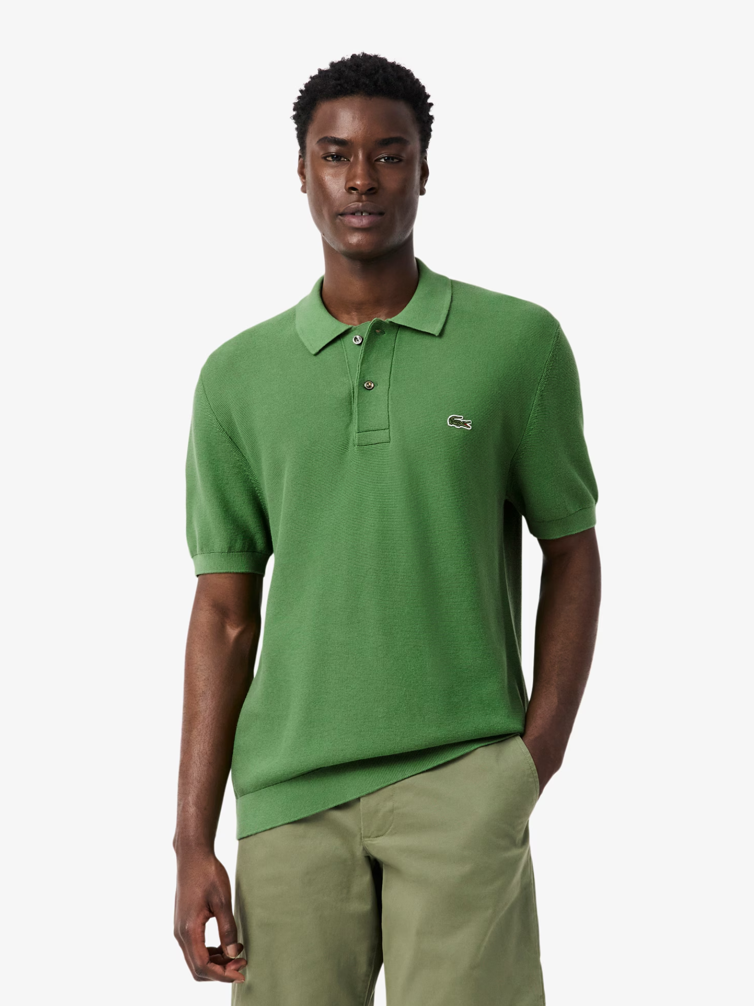 LACOSTE Classic Fit Knitted Polo Shirt Lime Green