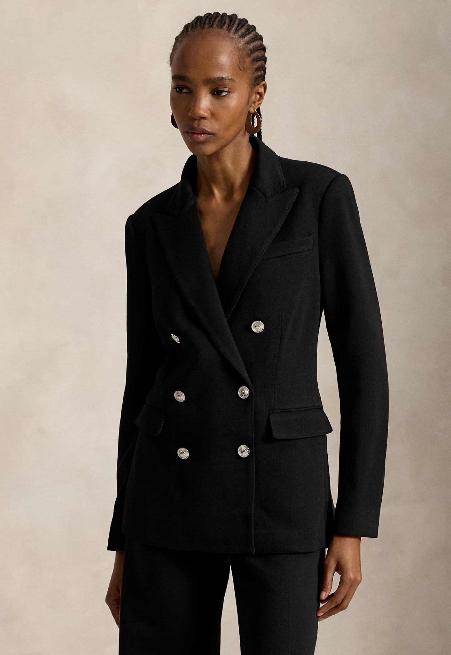 RALPH LAUREN WOMENS Double-Breasted Knit Blazer Polo Black