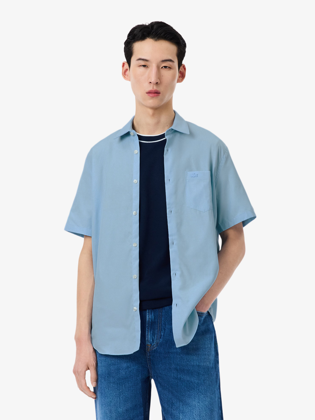 LACOSTE Regular Fit Short Sleeved Cotton Shirt Pale Blue