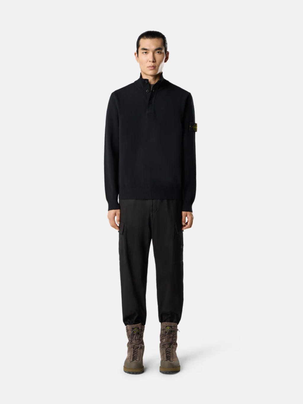 STONE ISLAND Wool Half Button Jumper Black