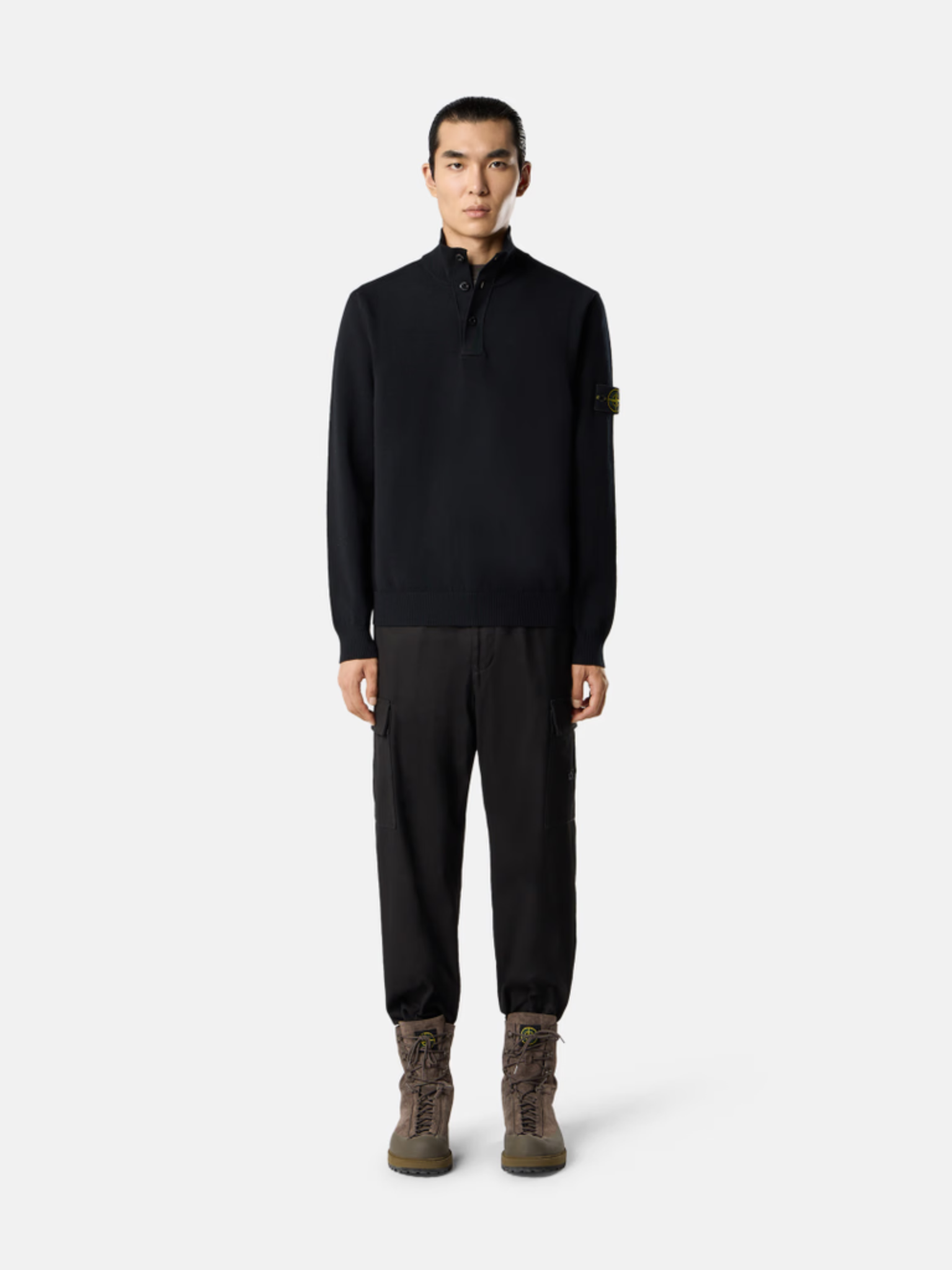 STONE ISLAND Wool Half Button Jumper Black