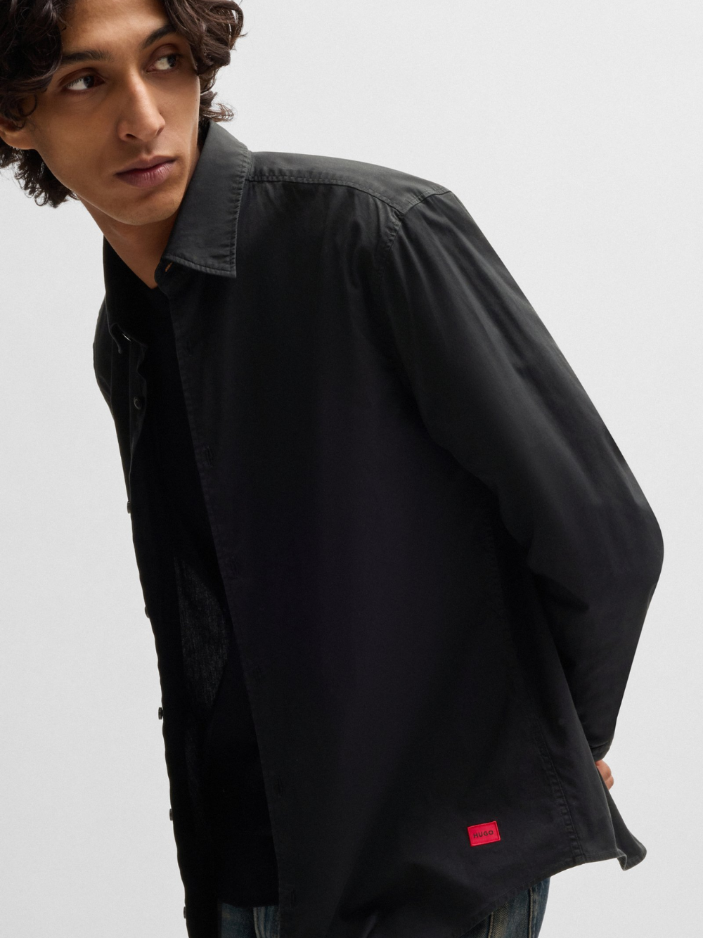 HUGO Ermo Slim-Fit Shirt In Stretch-Cotton Canvas Black