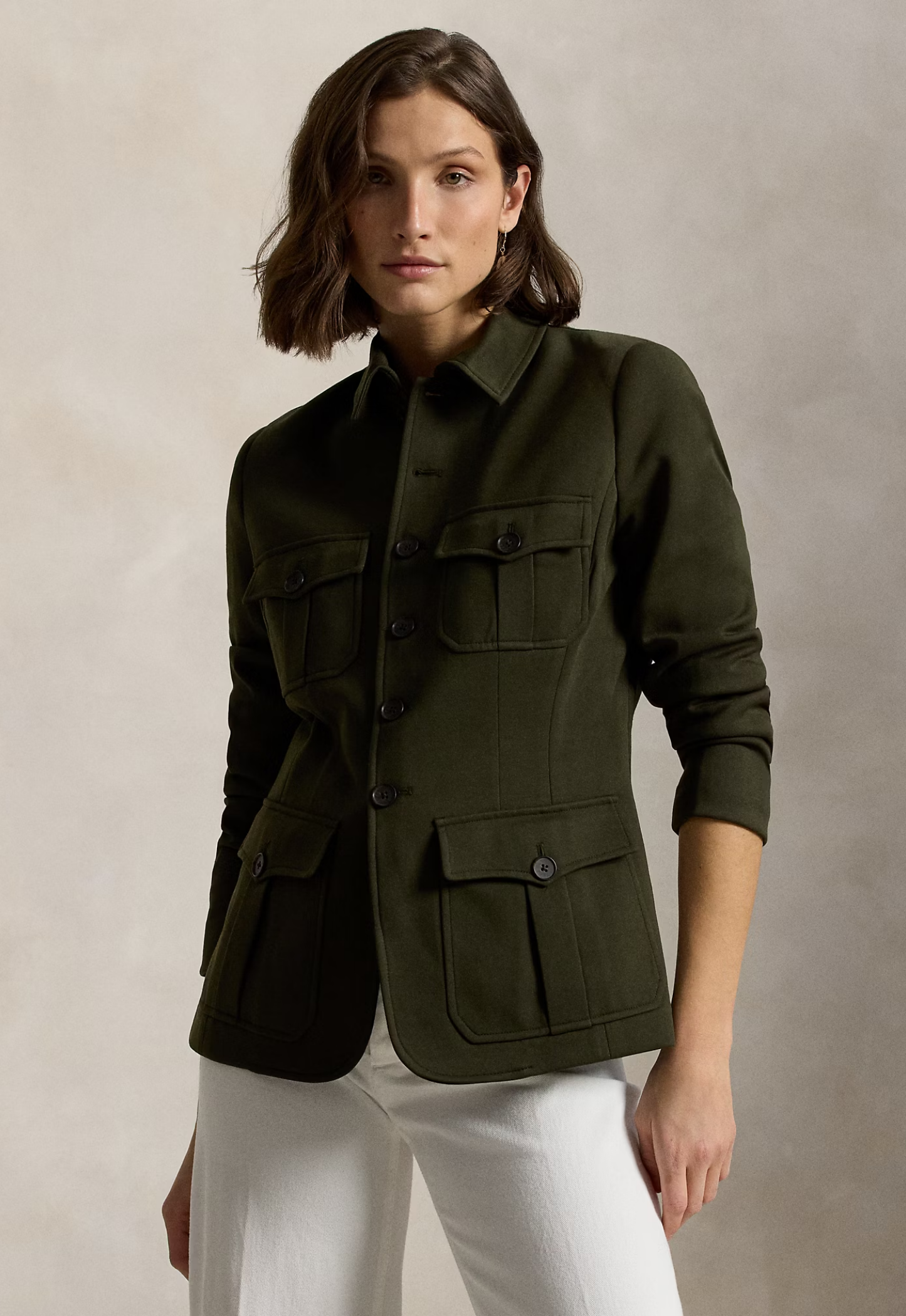 RALPH LAUREN WOMENS Knit Ponte Utility Jacket Company Olive