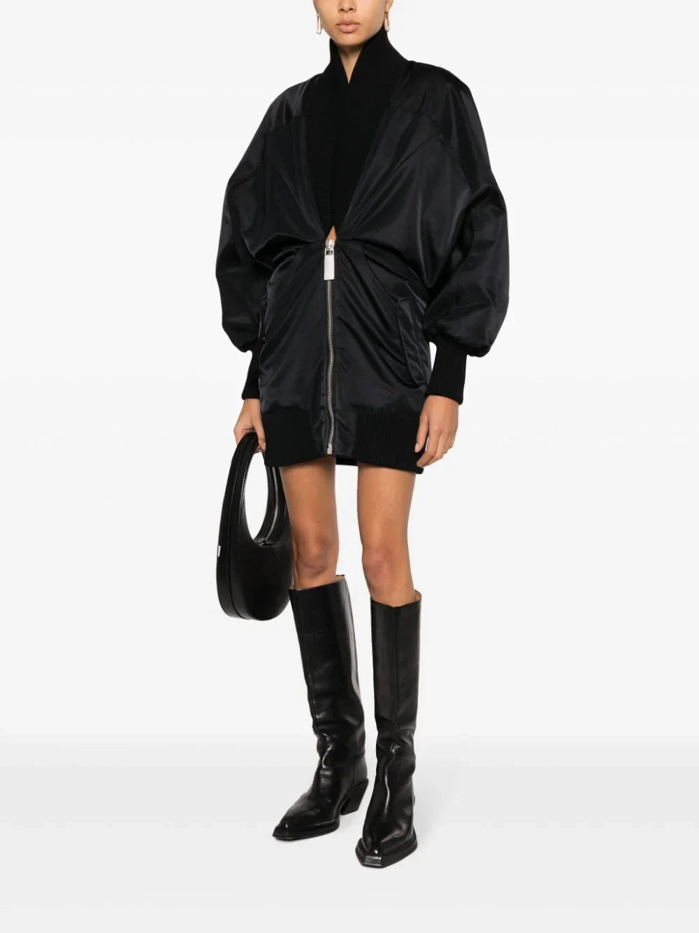 OFF-WHITE WOMEN NY Puff Sleeves Zipped Minidress Black