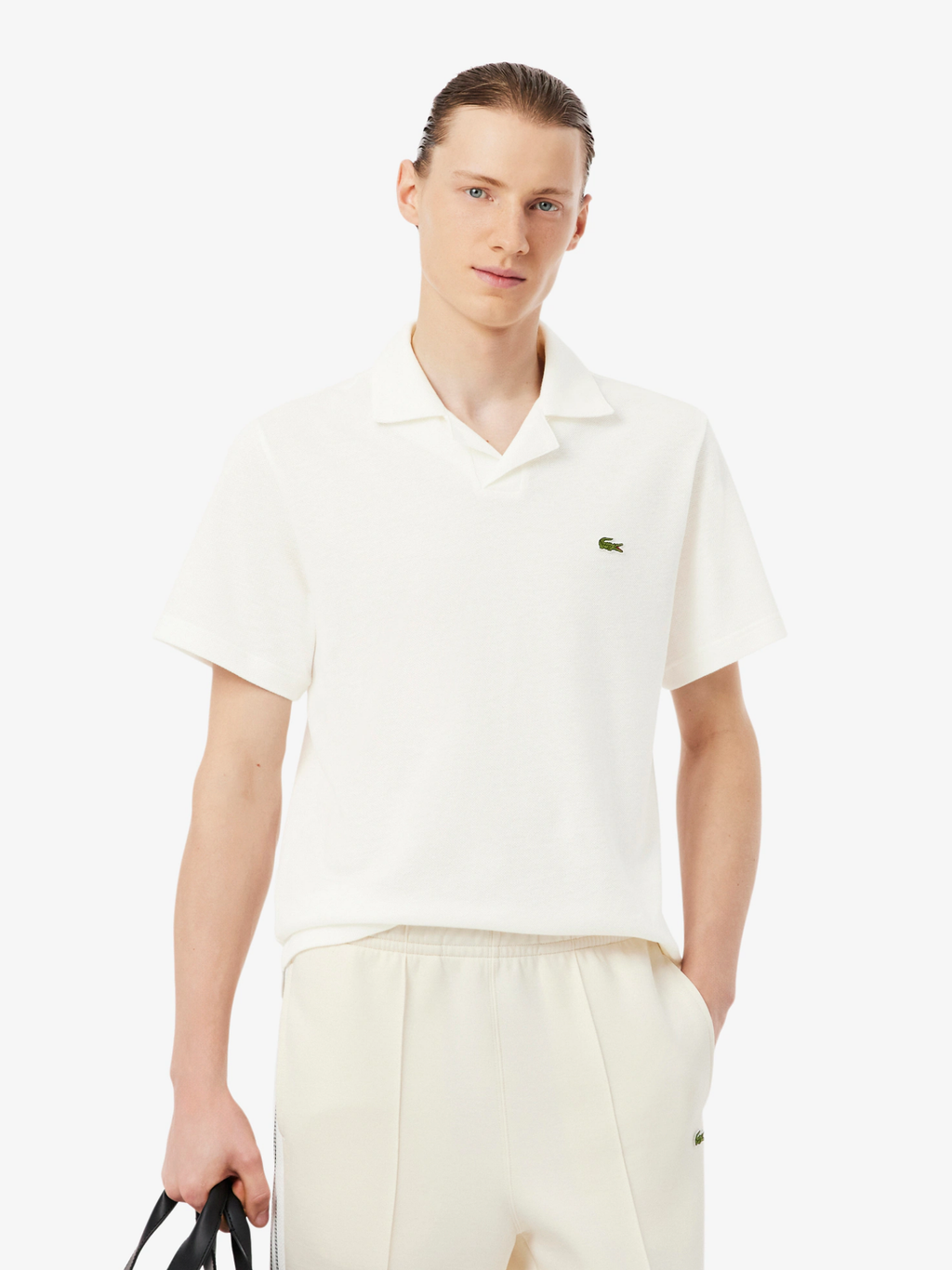 LACOSTE Classic Fit Cotton-Linen Polo Shirt White