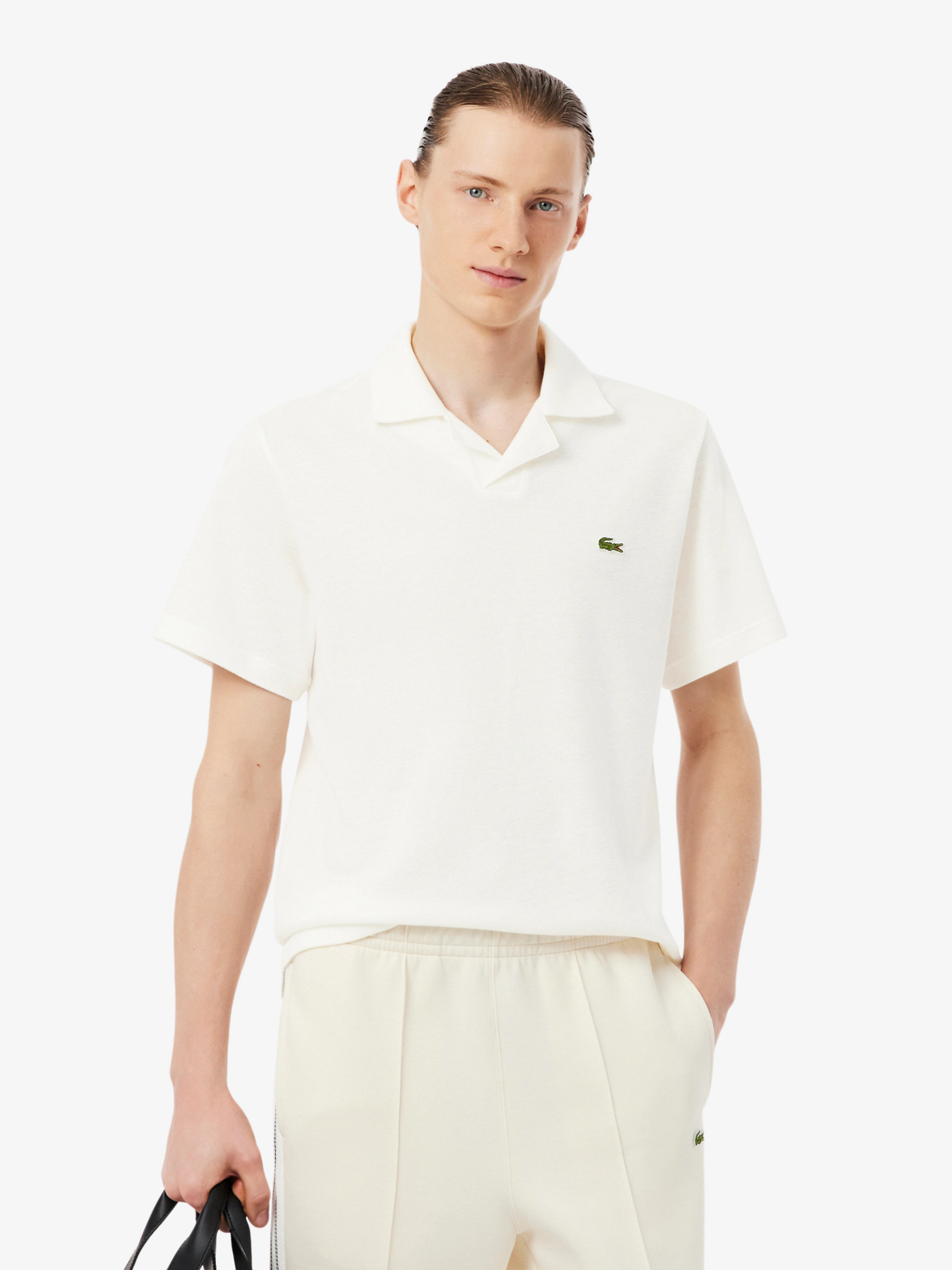 LACOSTE Classic Fit Cotton-Linen Polo Shirt White