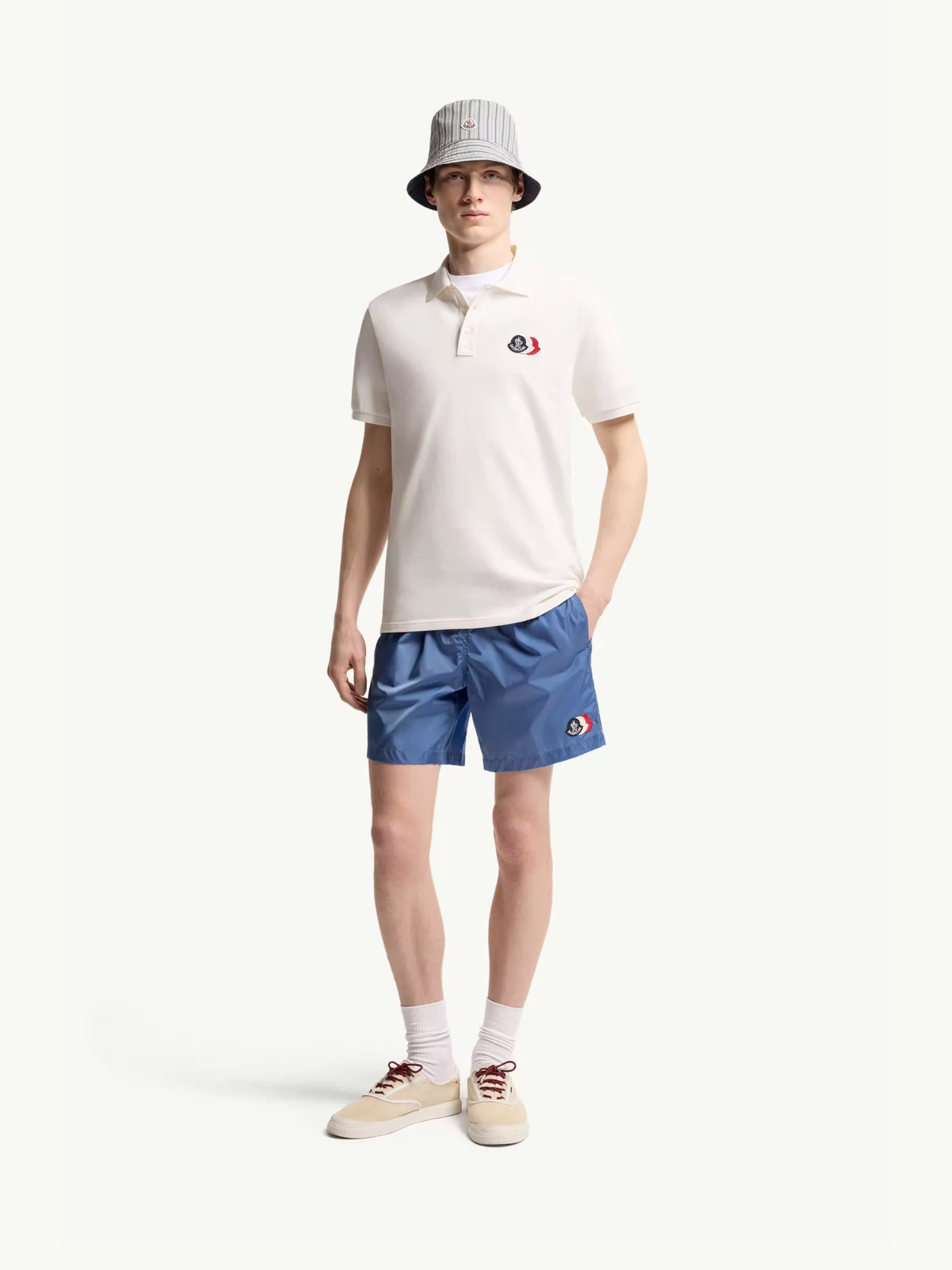 MONCLER Logo Patch Cotton Piquet Polo Shirt White