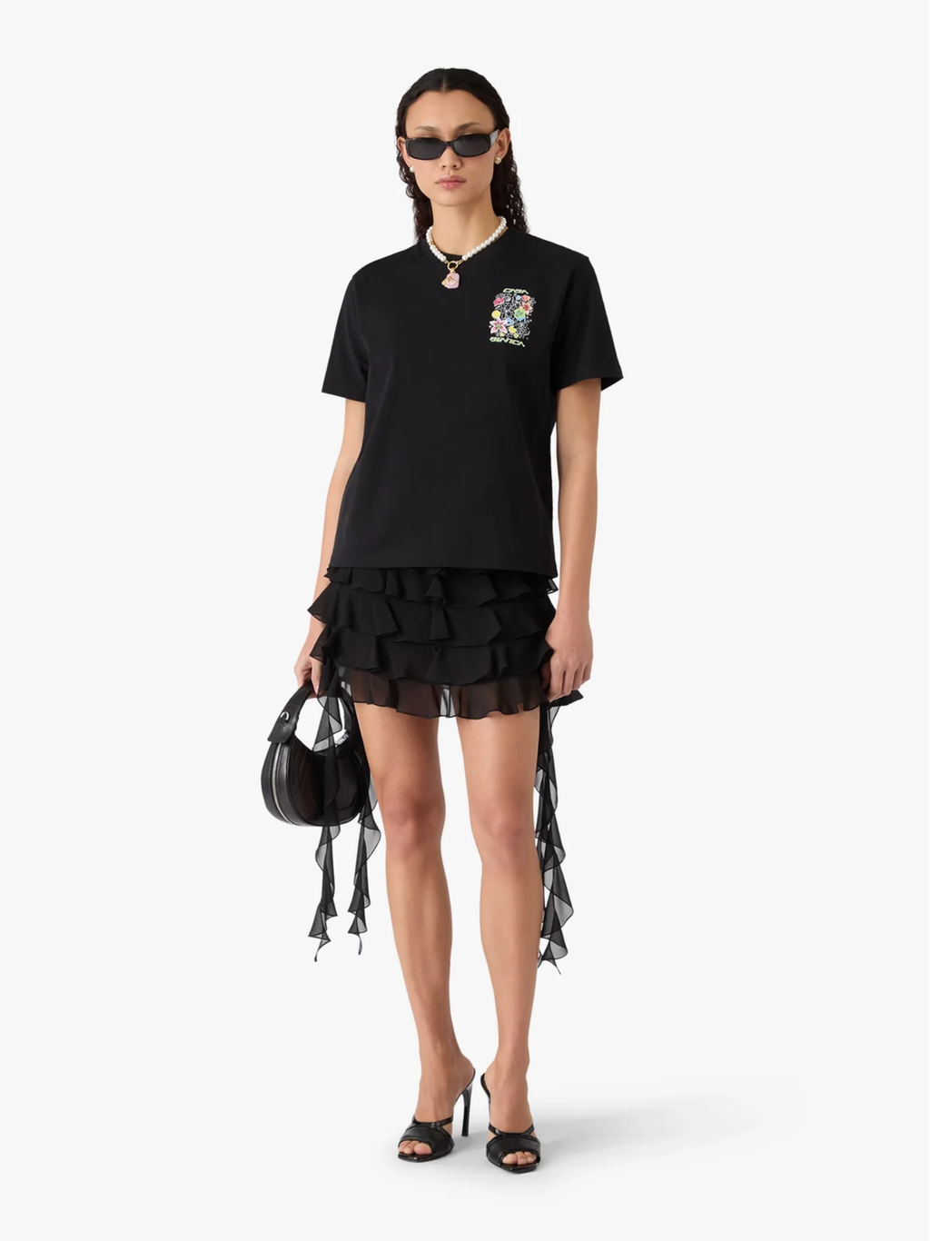 CASABLANCA WOMEN Graffiti Short Sleeve T‑Shirt Black