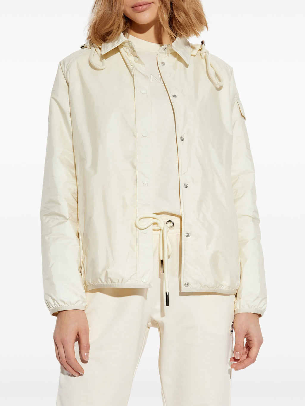 MONCLER WOMEN Logo Patch Hooded Shirt Jacket White