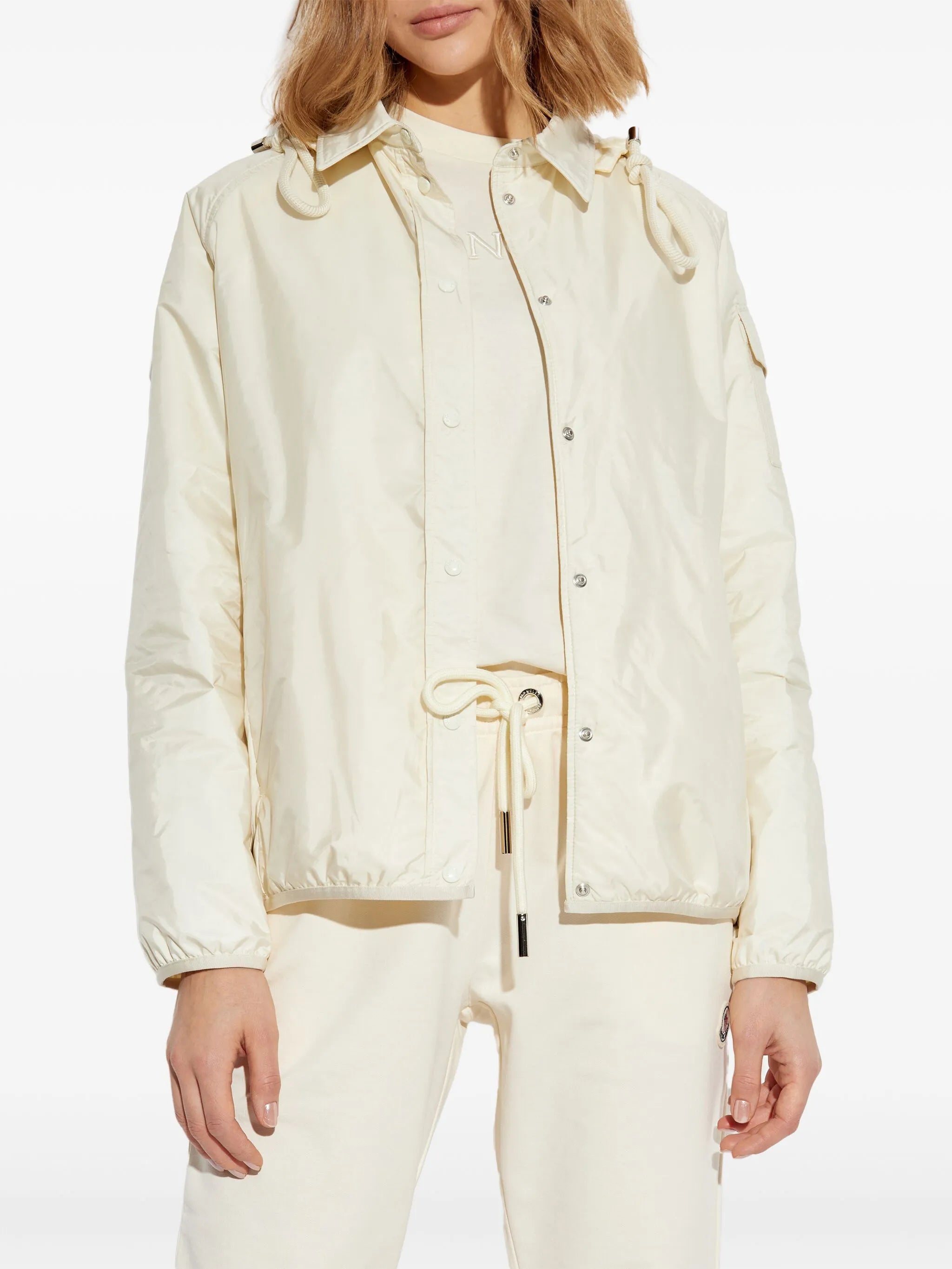 MONCLER WOMEN Logo Patch Hooded Shirt Jacket White