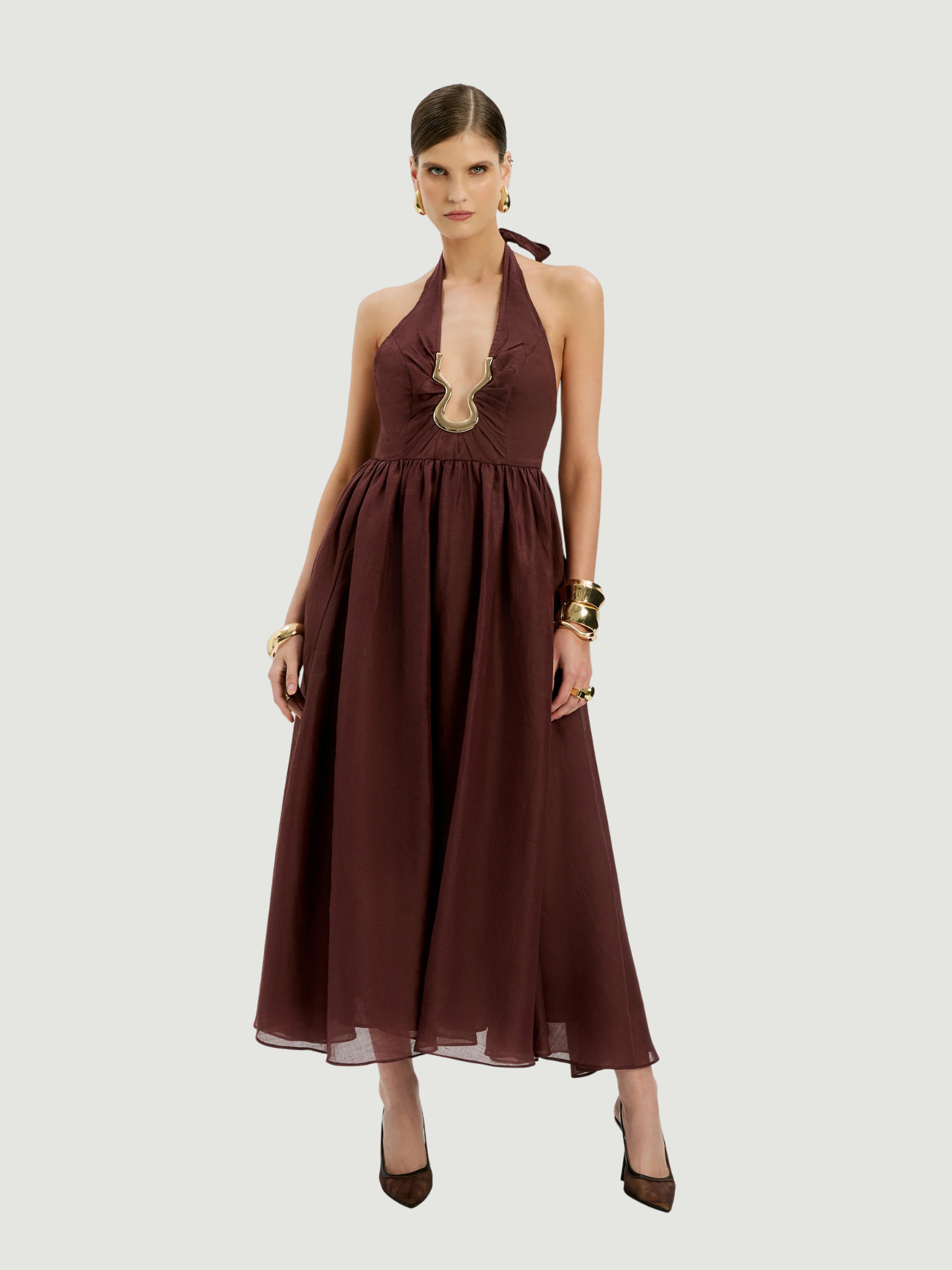BARDOT WOMEN Cavarly Ramie Halter Dress Chocolate