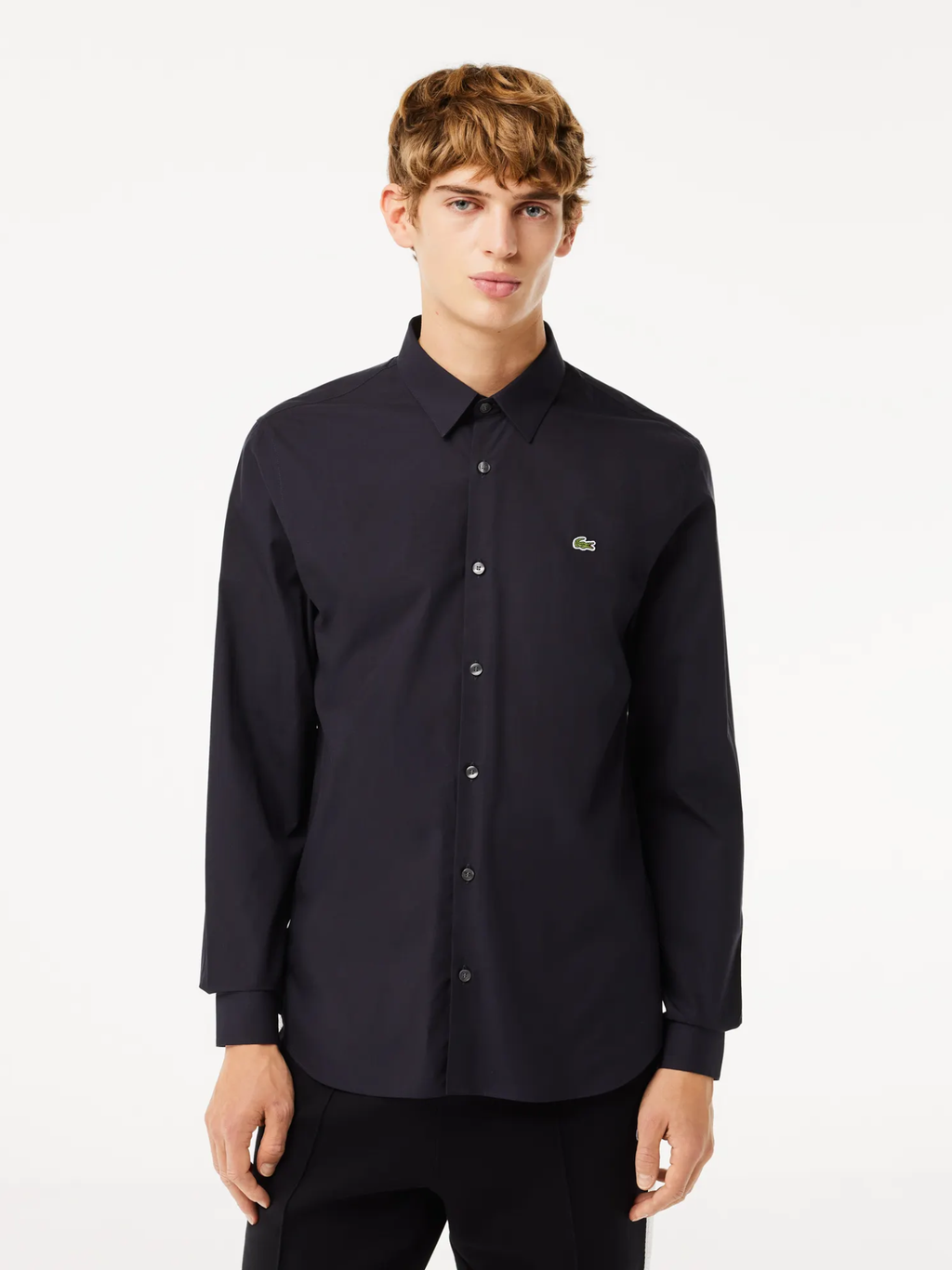 LACOSTE Slim Fit Stretch Cotton Poplin Shirt Navy
