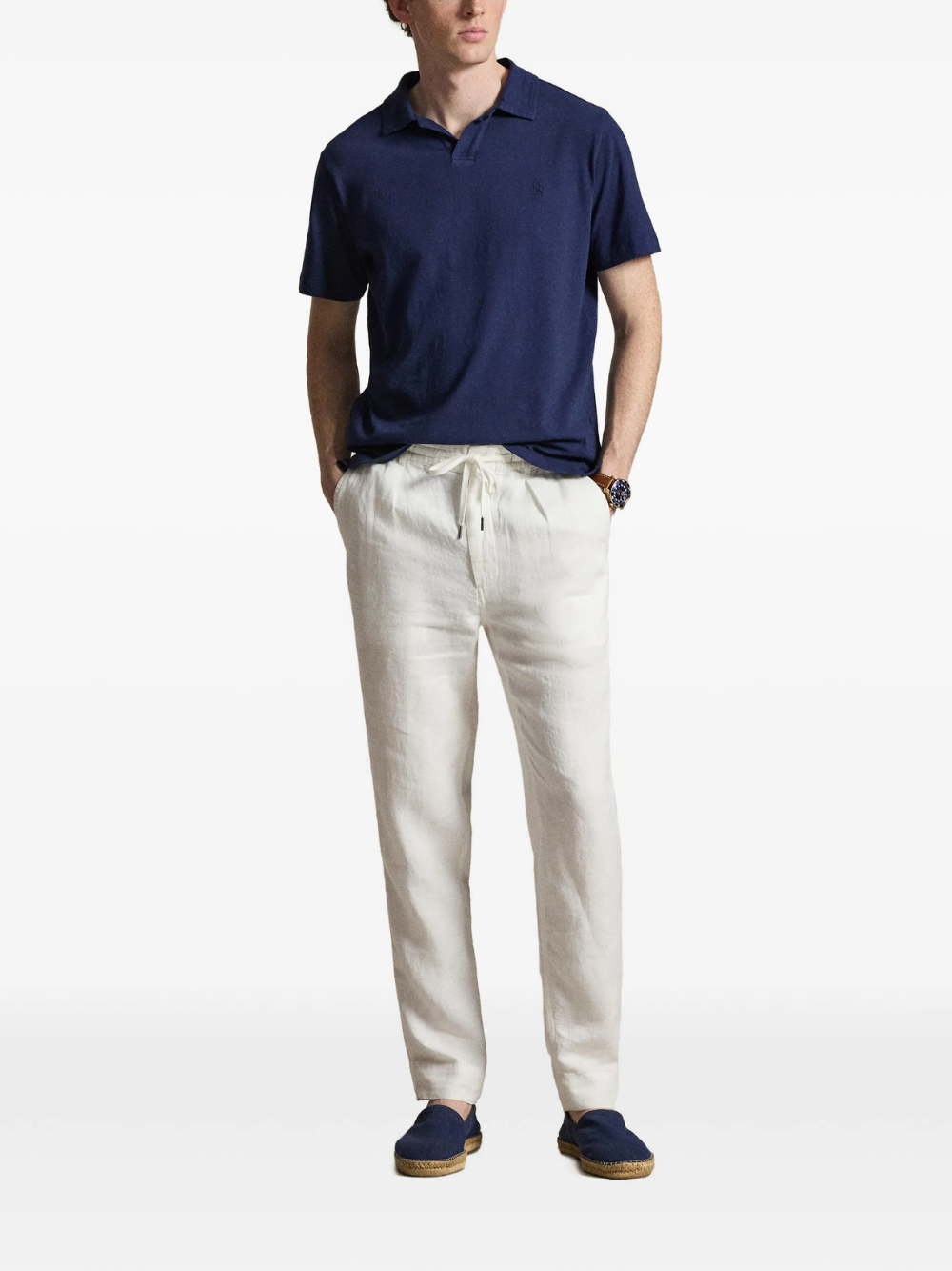 RALPH LAUREN Standard Fit Cotton-Linen Polo Shirt Newport Navy