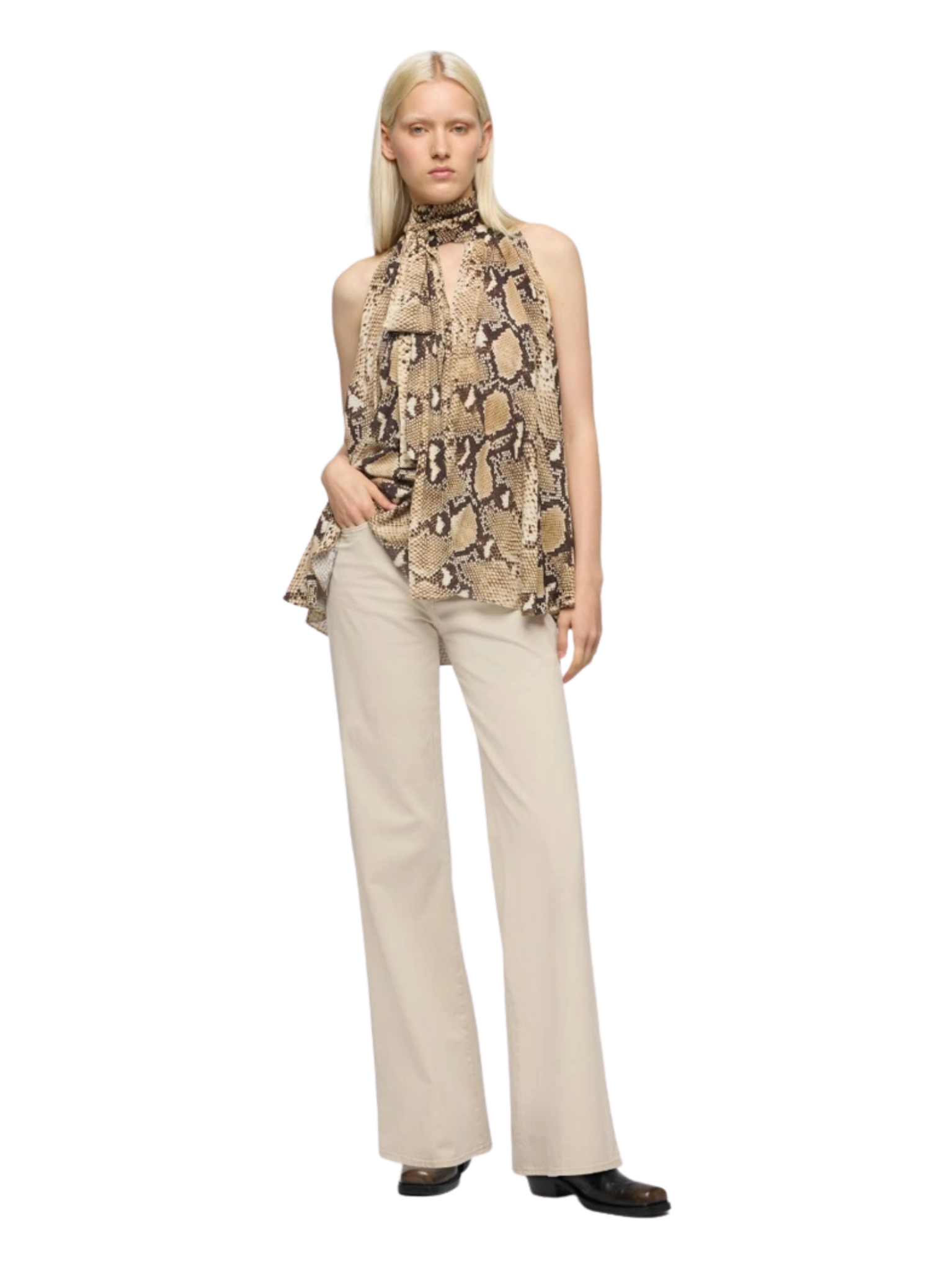7 FOR ALL MANKIND WOMEN Lotta High Waist Wide Leg Jeans Beige